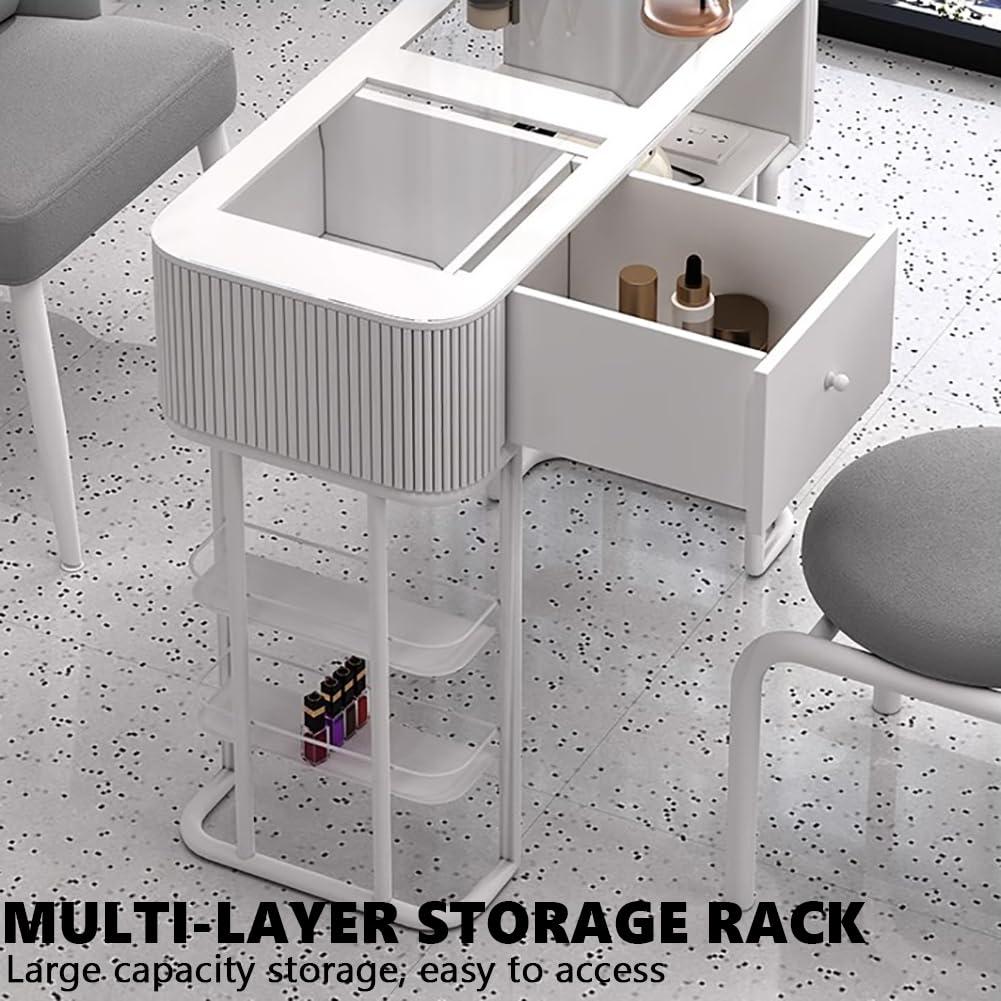 BOYITES BOYITES Modern Transparent Manicure Table, Tempered Glass Nail Station for Manicurist, Professional Nail Salon Work Station Booth, White Pedicure Tech Station, Beauty Salon Table,B,100cm