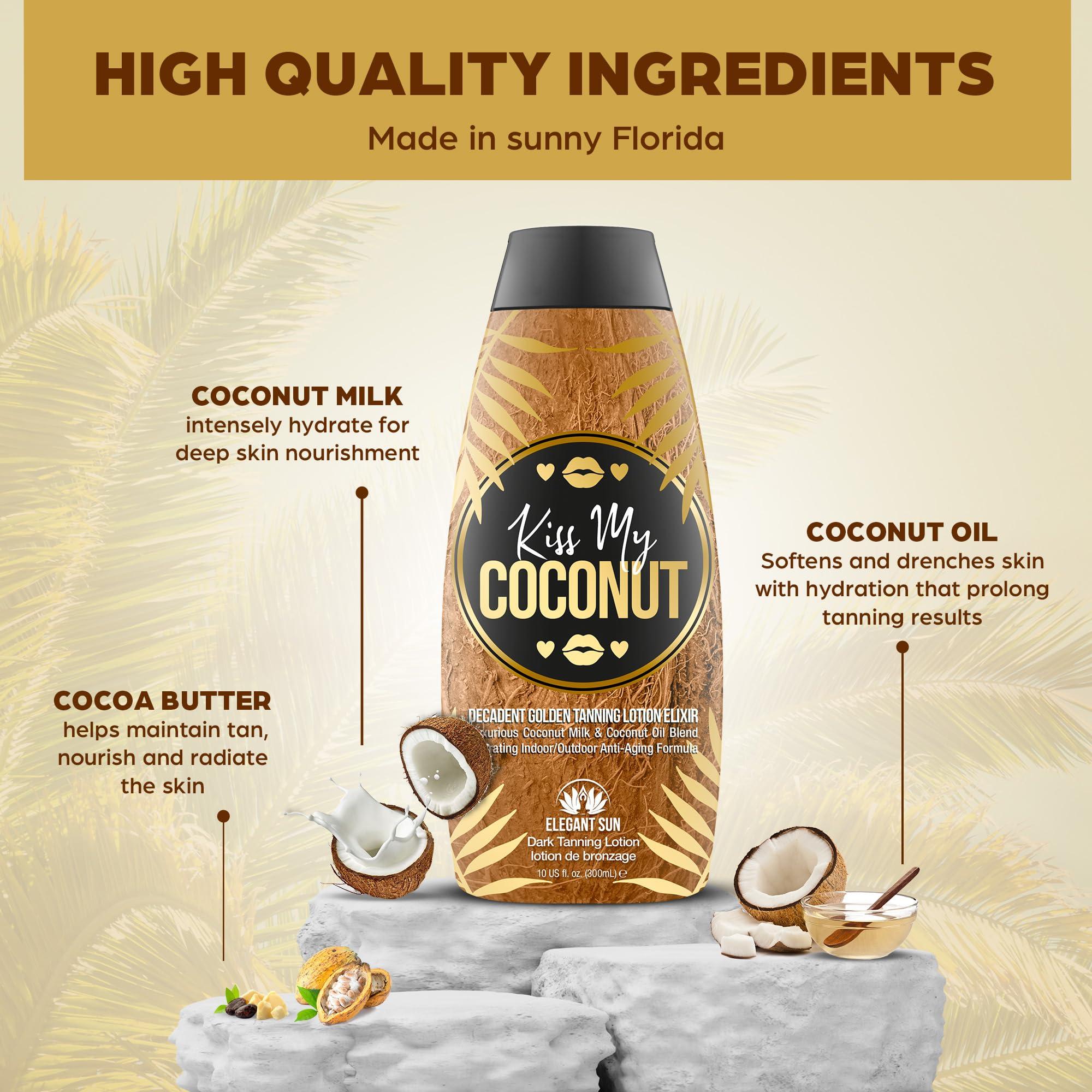 Elegant Sun Kiss My Coconut - Tanning Bed Lotion, Skin Softening Golden Tan Intensifier with Coconut Milk & Cocoa Butter, No Bronzer, Unisex Hydrating Indoor/Outdoor Accelerator by Elegant Sun