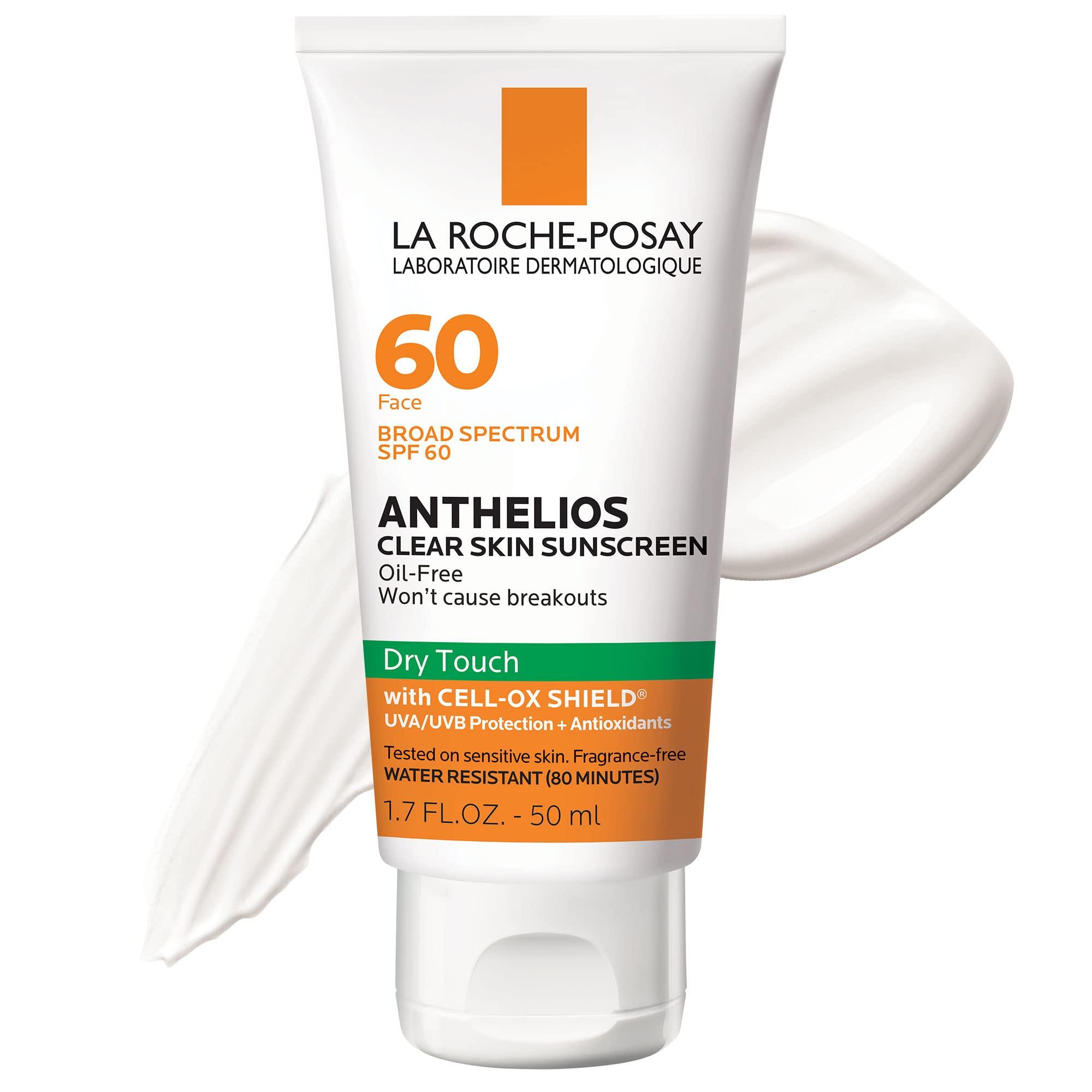 La Roche-Posay La Roche-Posay Anthelios Clear Skin Sunscreen Dry Touch SPF 60, Oil Free Sunscreen For Face, Oil Absorbing, Broad Spectrum SPF + Antioxidants, Non-Greasy, Oxybenzone Free, Travel Size