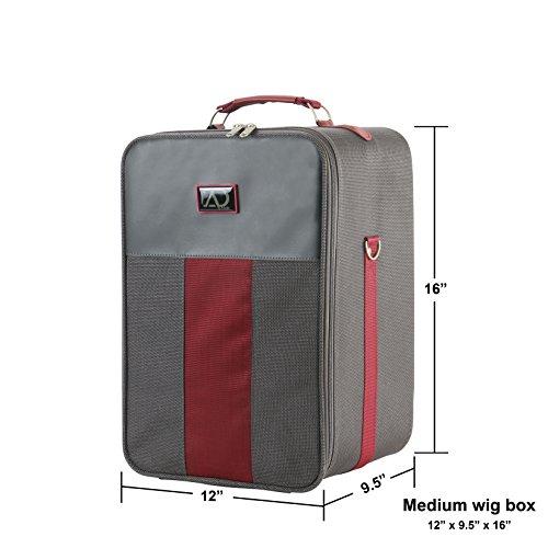 Adolfo Design Adolfo Design Medium Wig Travel Box with Top Handle, Shoulder Strap & Double Zipper, Carrying Case with Removable Head-Holding Base - Gray & Maroon
