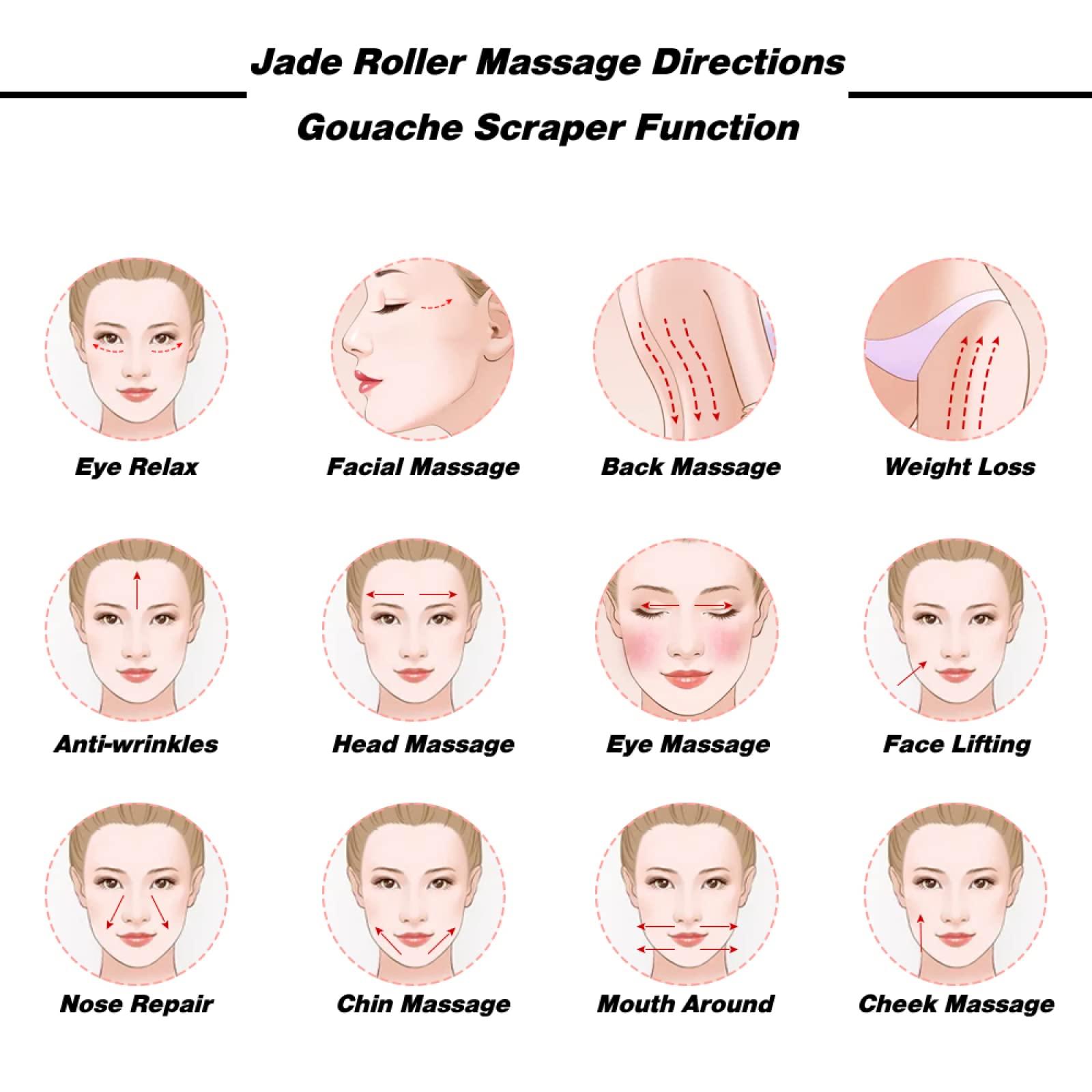 IDOBLO Natural Obsidian Face Mask Facial Care Massage Roller Gua Sha Board Black Crystal Eye Relax Care Tools,4in1 Set