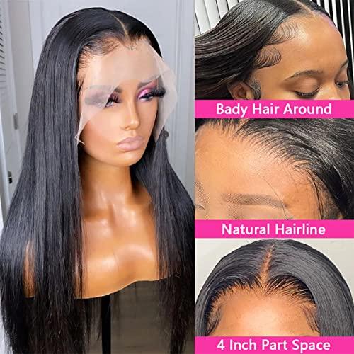 SUPERNOVA SUPERNOVA Straight Lace Front Wigs Human Hair 13x4 Lace Front Wigs For Black Women Human Hair Natural Black Wig Human Hair Preplucked Glueless Wig Human Hair 180 Density Hair Wig (22 inches)