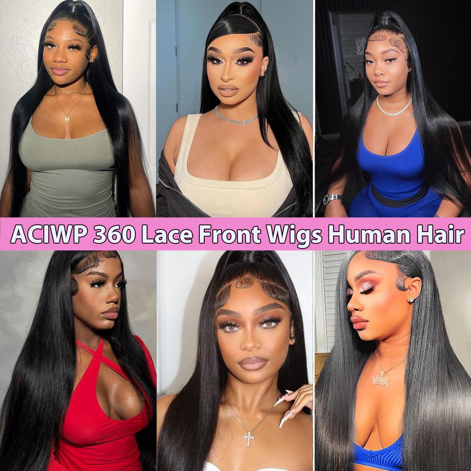 ACIWP ACIWP 360 Lace Front Wigs Human Hair Pre Plucked Straight hd Lace Front Wigs Human Hair Wigs for Black Women 360 Full Lace Human Hair Wig with Baby Hair can make Bun and High Ponytail 20 Inch