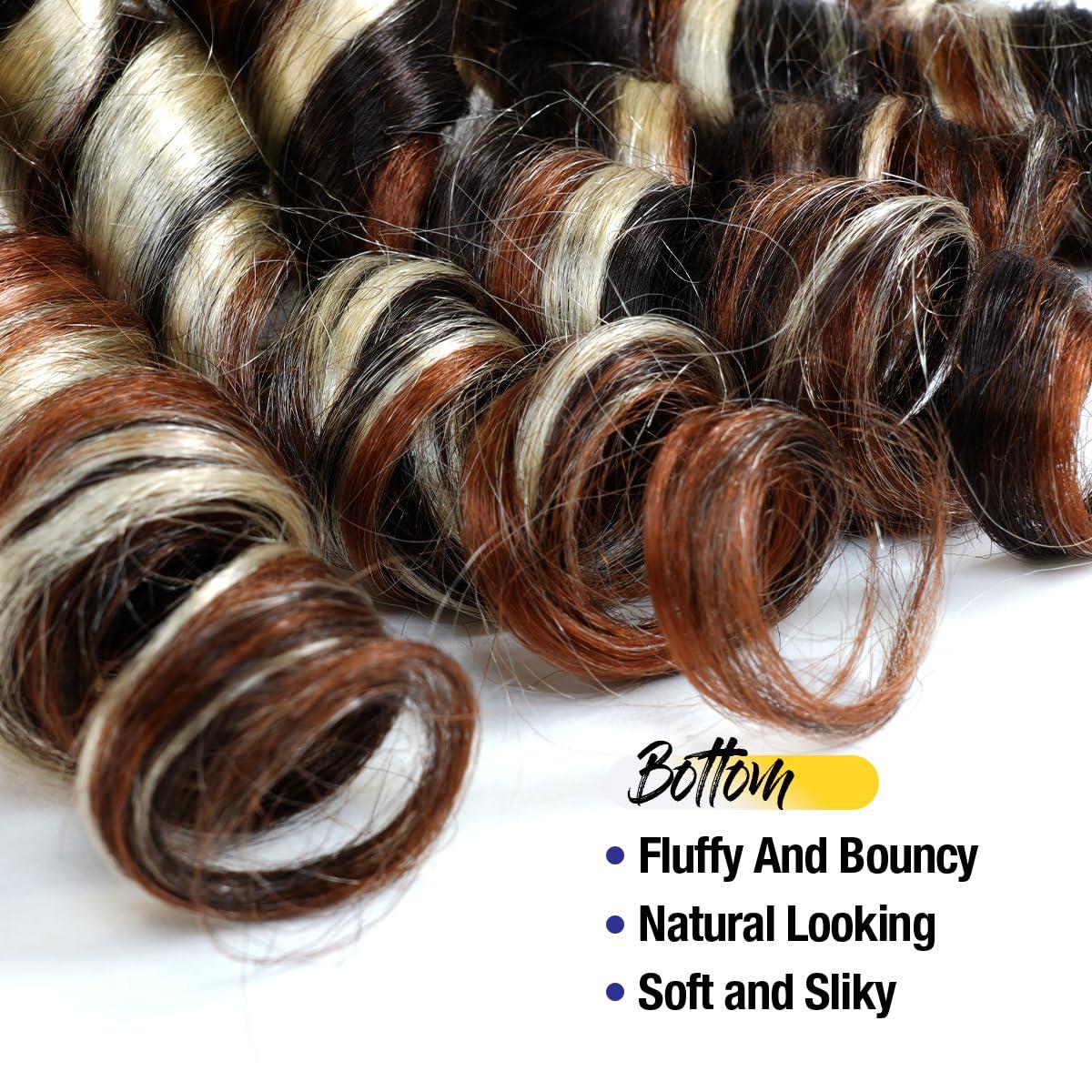 AU-THEN-TIC AU-THEN-TIC French Curly Braiding Hair 22 Inch French Curl Wavy Braids Spiral Curl Bouncy Braiding Hair for Goddess Box Braids Crochet Hair Extensions (9 Bundles (Pack of 3), P4/30/613)
