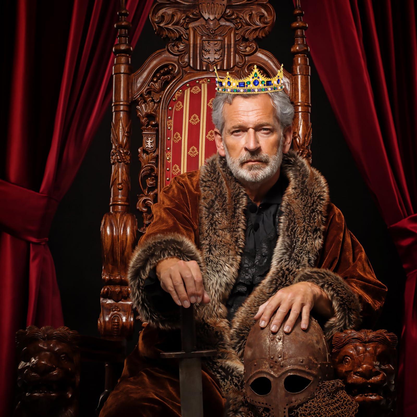 CIEHER King Crown, CIEHER King Crowns for Men Women Crystal Baroque Royal Crown Prom Crown Tiara Evil Crown Luxury Rhinestone Blue & Green Crown for Birthday King Halloween Cosplay Party Birthday Decorations