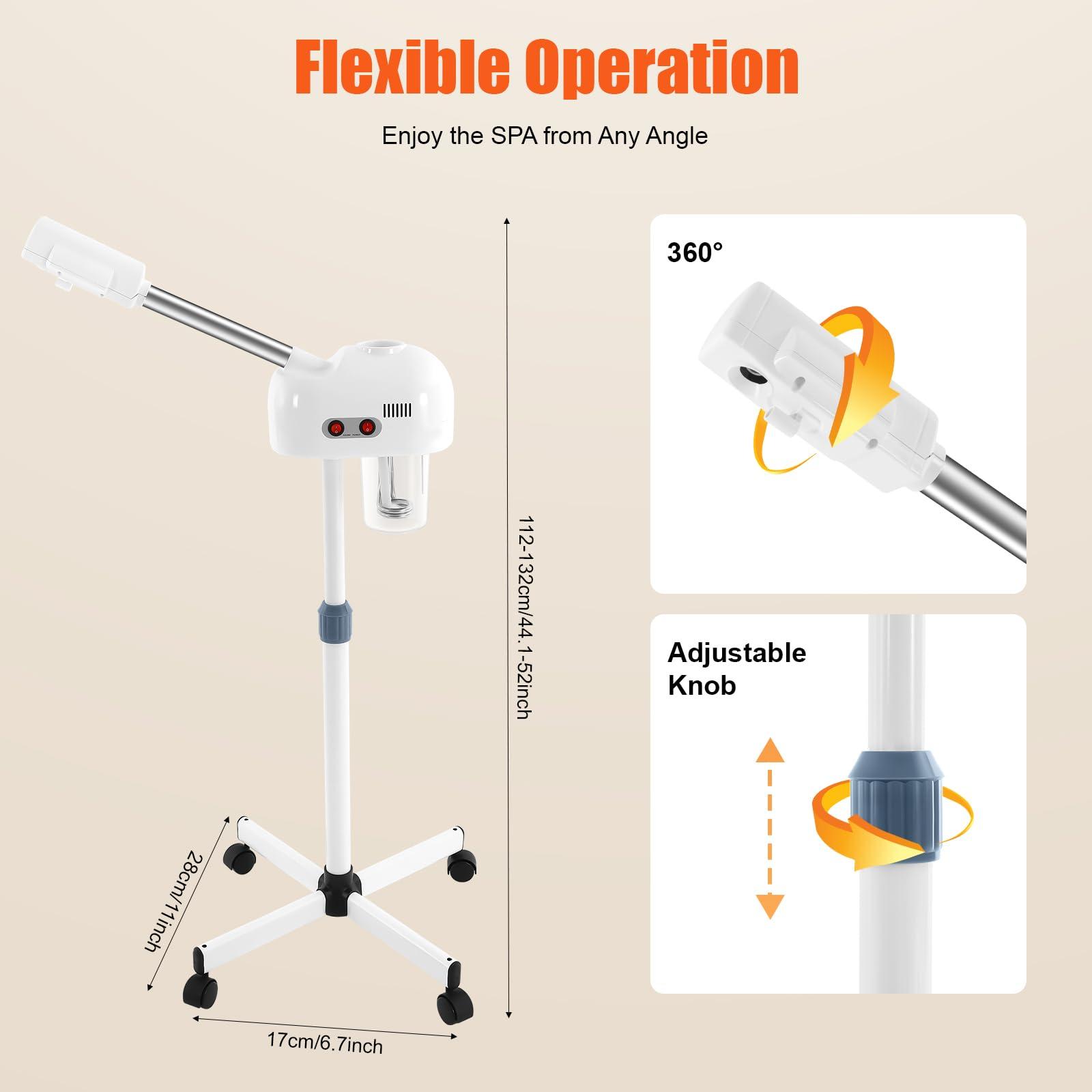 KeruRome Face Steamer for Facial Deep Cleaning Professional, Stand Facial Steamer with Hot Mist and 360 Rotatable Nozzle, Facial Steamers Home Facial Spa, Steamer Esthetician for Salon, Spa, White