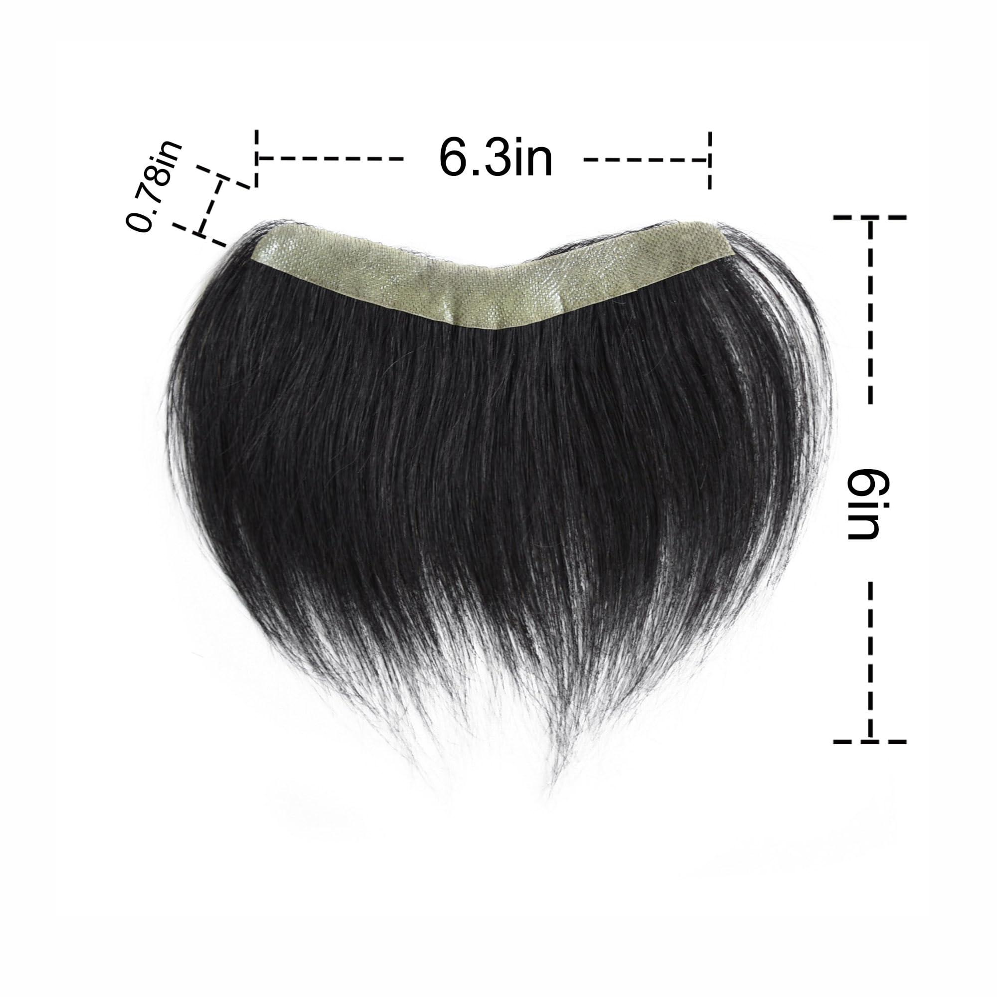 Meiverah Meiverah Frontal Hairpiece for Men Jet Black Hair Extension Hairline Loss Straight Tape in Human Hair Toppers Replacement Toupee (0.78"x6.3", Jet Black)