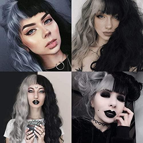Baruisi Baruisi Half Black Grey Wig With Bangs Long Curly Wavy Synthetic Heat Resistant Costume Cosplay Wigs for Women