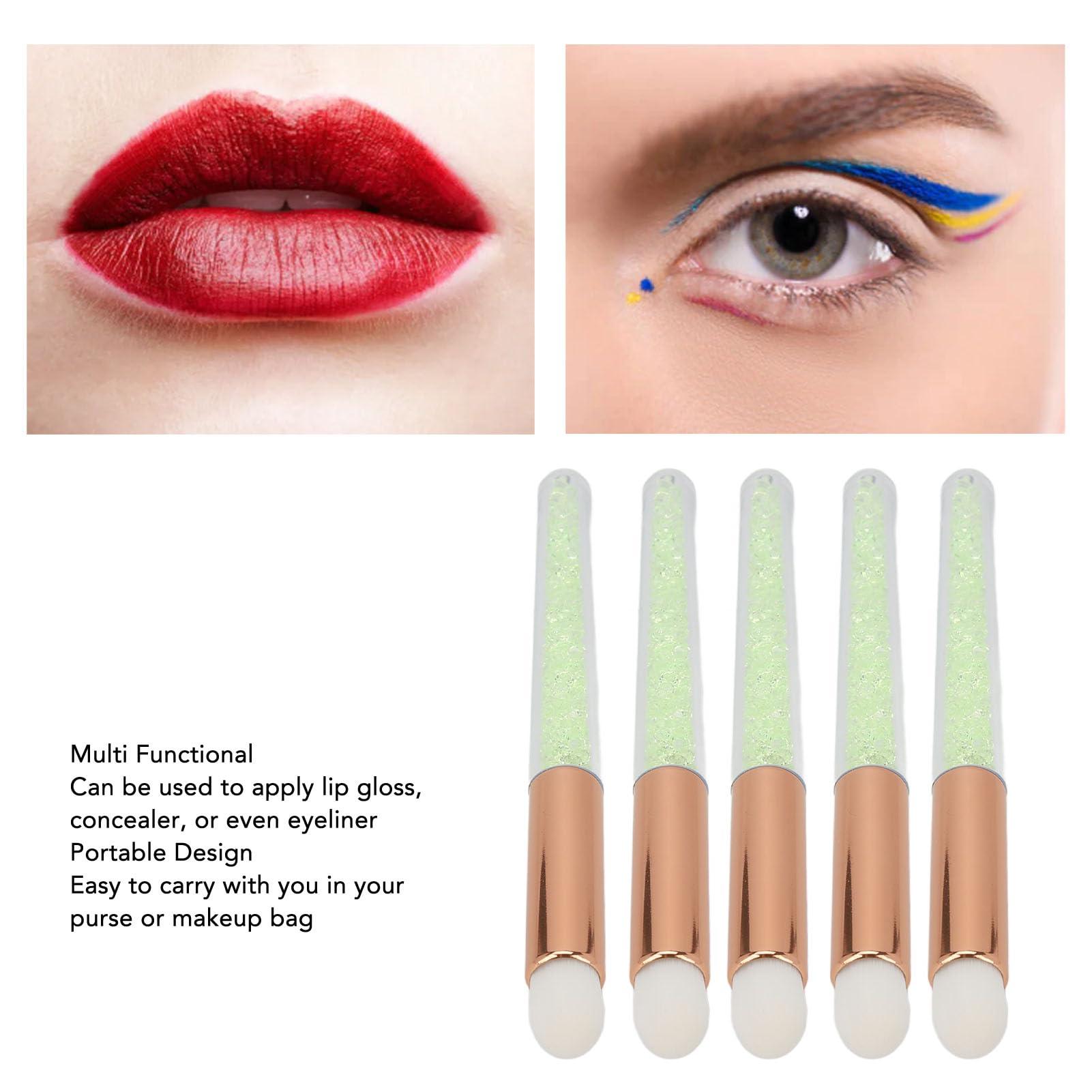 TITA-DONG 5pcs Lip Blending Brush, Round Tip Rhinestones Handle Lip Brushs, Portable Lip Smudge Brush, Professional Eye Shadow Brush for Under Eye Concealer, Soft Hair Lipstick Smudge Applicator Brush