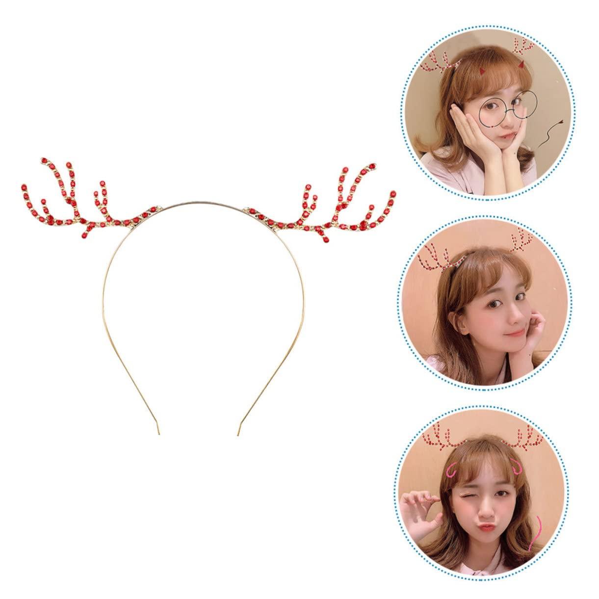 Ipetboom Ipetboom Christmas Antler Headband Rhinestone Accessories Decor Favor Reindeer Headdress Antlers Headband Face Golden Antlers Silver Reindeer Headband Headwear Halloween Headband Red Alloy