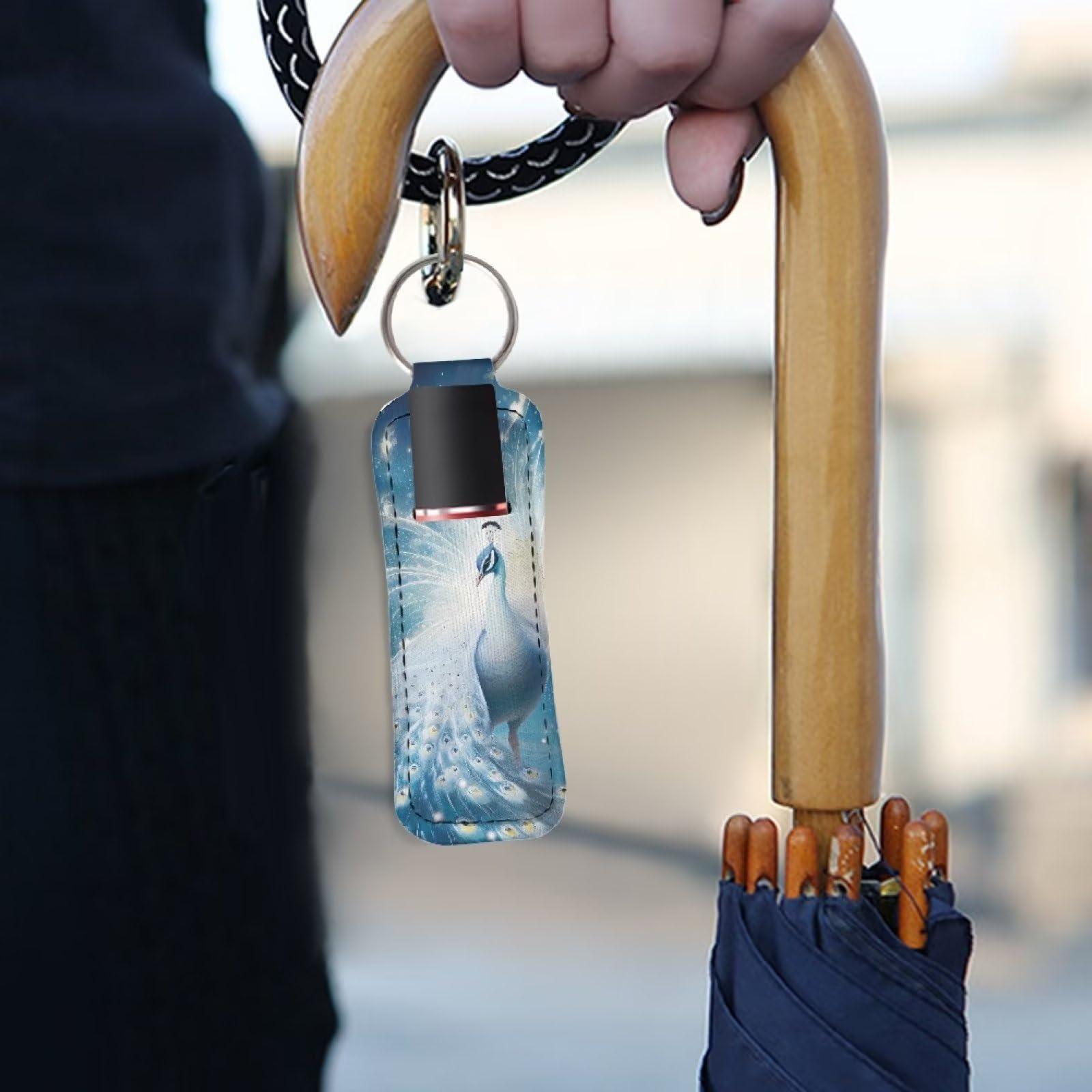 Advocator Advocator Chapstick Holder Keychain with Metal Clip Women Girls Lip Balm Holder Chapstick Keychain Holder for Travel, Peacock White Cute Animal Pattern