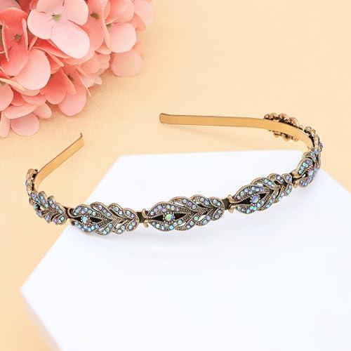 Oriamour Oriamour Flower Design Rhinestone Crystal Wedding Headband Bridal Headpieces Simple Design Bridal Headband (Bronze Purple AB)