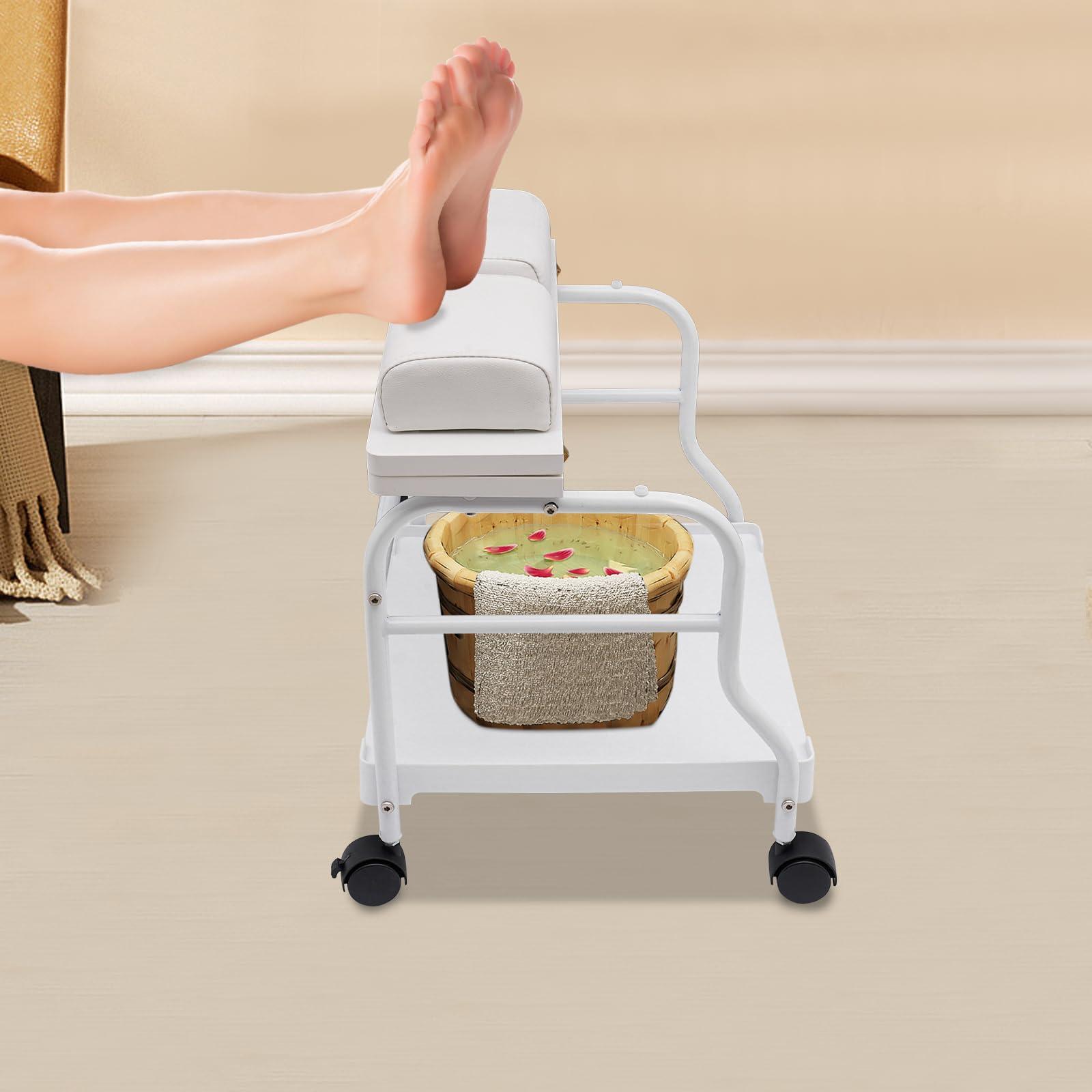 DHBREK DHBREK Pedicure Foot Spa Bath Trolley Cart Portable Esthetician Trolley Cart Beauty Salon Nail Or Foot Bath for Spa Foot Rest Pedicure Massage Manicure Funiture Table 2 Cushion Salon Supplies (White)