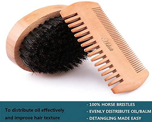 askilt Beard Comb & Beard Brush Set Natural Boar Bristle Brush and Dual Action Pear Wood Comb to Spread Balm or Oil for Growth - Softness Exfoliates Skin Helps Softening and Conditioning