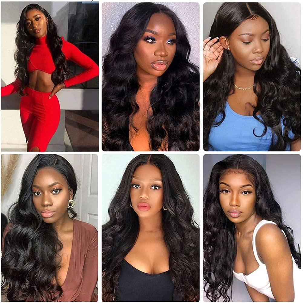 NecvDcvs 22 24 Inch Body Wave Bundles Human Hair #1B Body Wave Human Hair Weave 2 Bundles 100% Unprocessed Brazilian Virgin Hair Body Wave Bundles Human Hair Extensions for Black Women