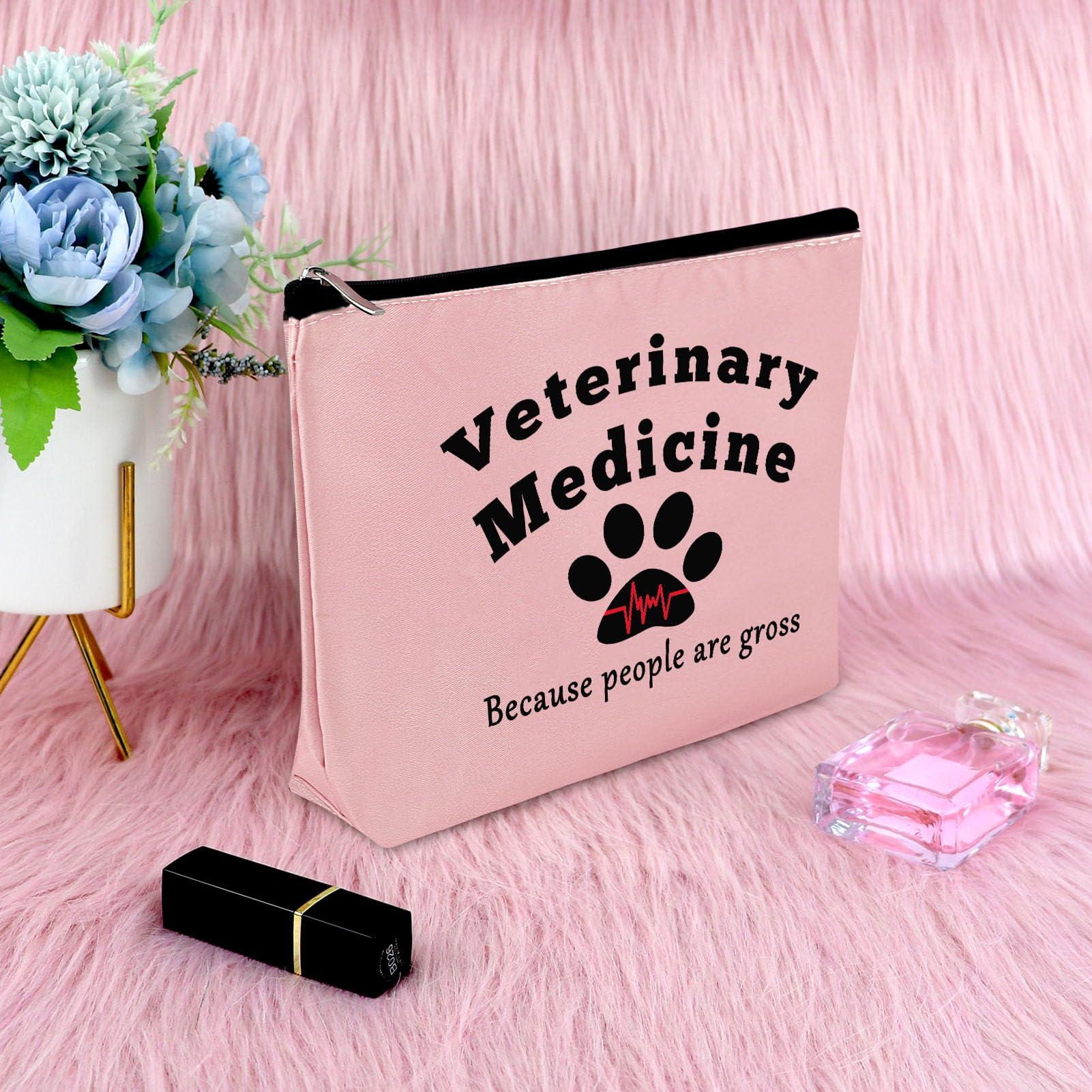 Sfodiary Veterinarian Gift for Vet Women Makeup Bags Vet Student Gift Veterinary Technician Gift Cosmetic Bag Appreciation Gift for Veterinary Medicine Birthday Retirement Gift Travel Cosmetic PouchPink