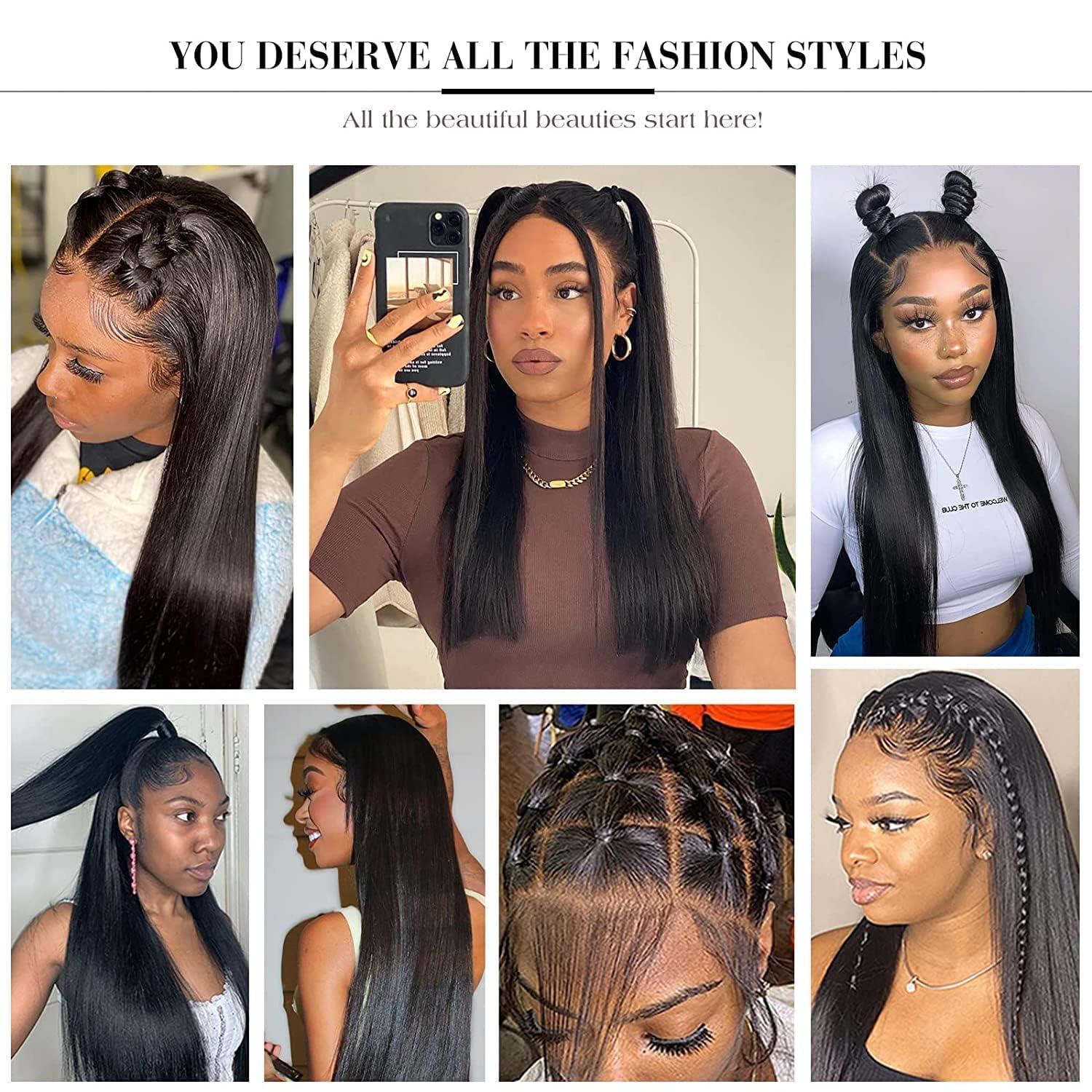 tunfine tunfine 13x6 Lace Front Wigs Human Hair 200% Density, 20 Inch Straight HD Lace Frontal Wigs Human Hair For Black Women, Glueless Wigs Human Hair Pre Plucked With Baby Hair Natural Color