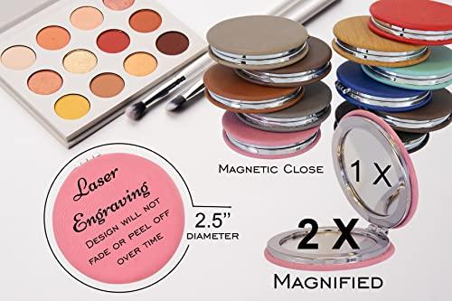 Art laser Engraving Personalized Compact Mirror, Custom Travel Mirror, Engraved Pocket Mirror with Double Sided Magnification Hand Mirror - Wedding, Birthday, Girls Woman Gift (Bamboo Color Material), Variety Color