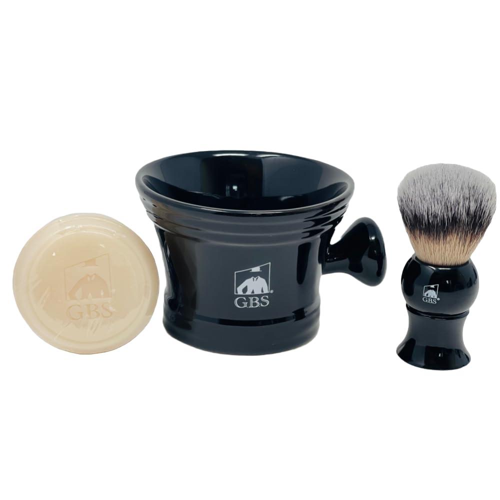 G.B.S G.B.S Black Luxury Shaving Kit - Wood Straight Razor, Mug, Natural Soap, Brush, Alum block, Strop and Paste Grooming Kit, Black