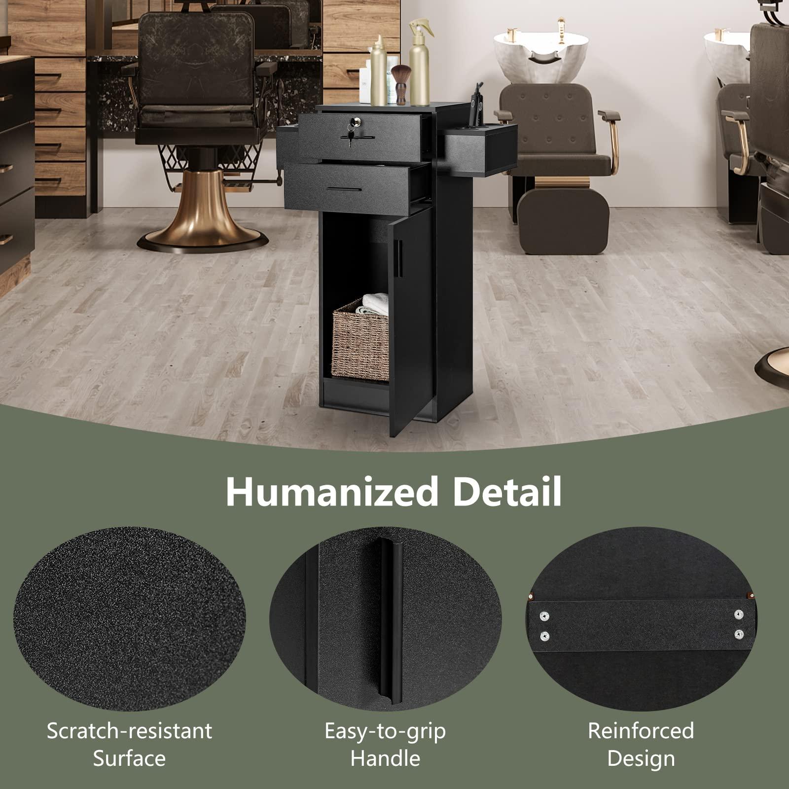 LOKO LOKO Beauty Salon Storage Cabinet for Hair Stylist, Barber Salon Station with 6 Dryer Holders, 1 Lockable Drawer, 1 Cabinet & Anti-toppling Device, Spa Equipment Barber Station for Spa & Salon