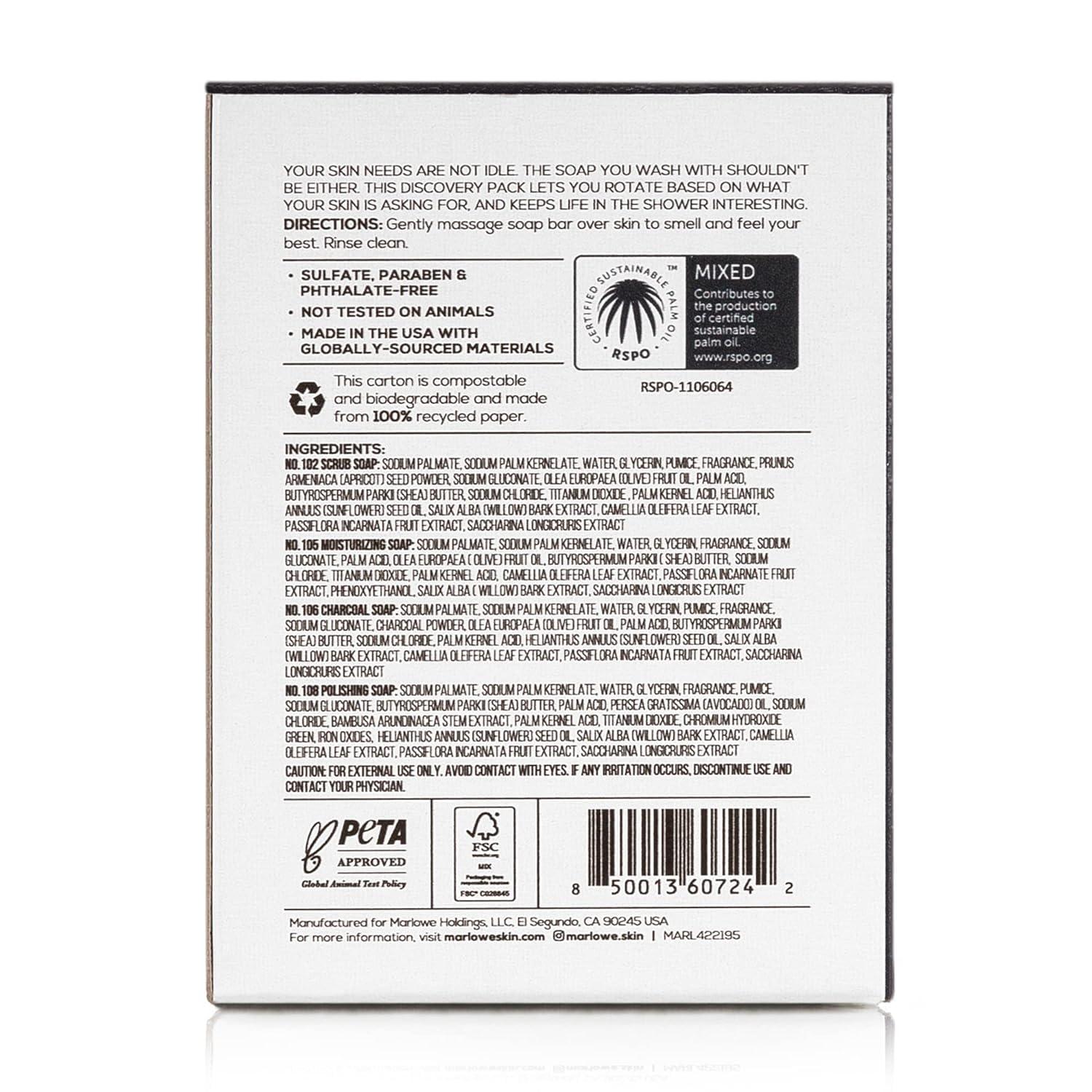 MARLOWE. M BLEND MARLOWE. Soap Bar Discovery Gift Set, Mens Skin Care Variety Selection of Exfoliating Body Scrub, Charcoal, Moisturizing & Polishing Body Bar Soaps for Men, 12 Pack