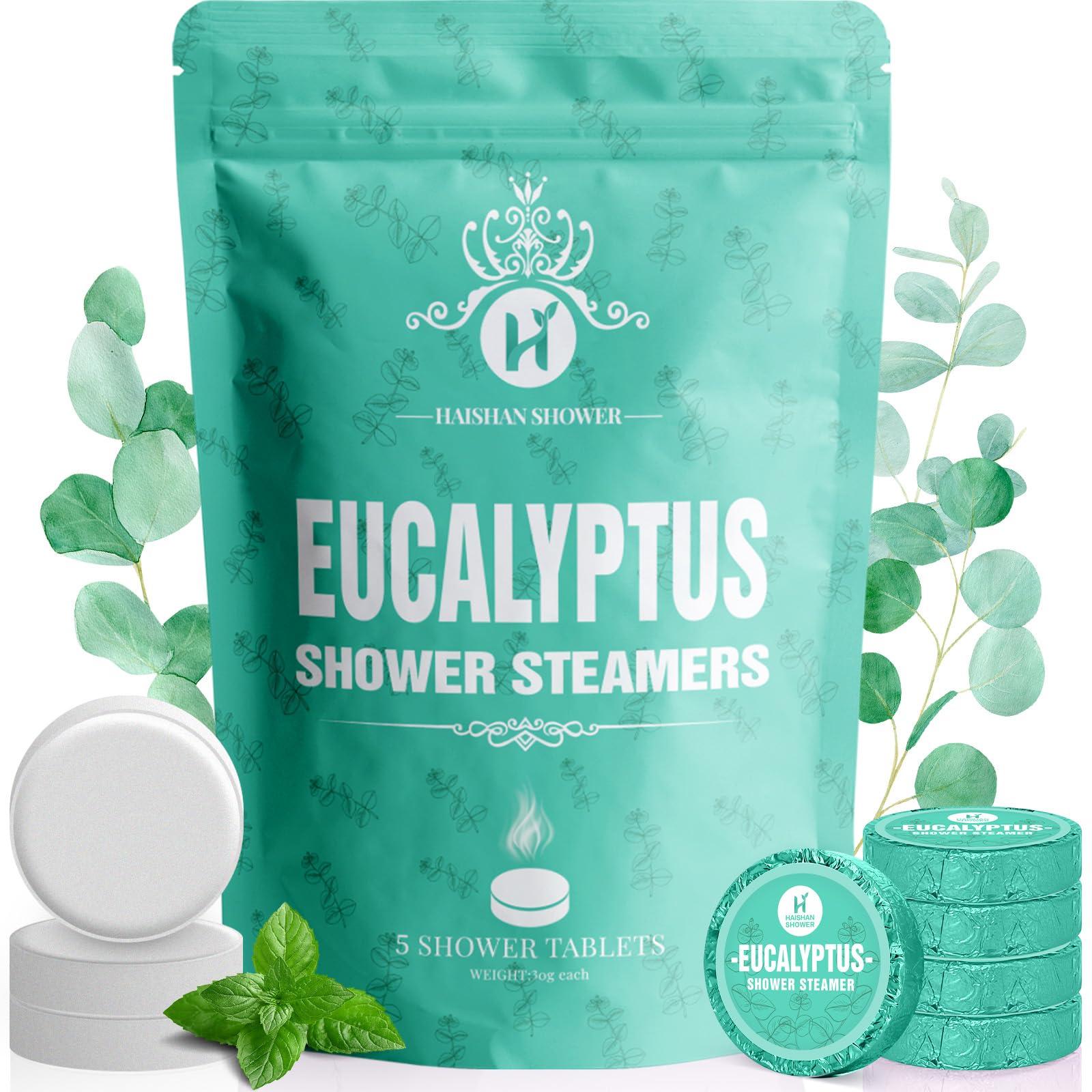 HAISHAN SHOWER Shower Steamers Aromatherapy Organic Eucalyptus & Mint Essential Oil, 5-Pack Shower Bombs Easter Basket Stuffers Gifts for Her Him Women or Men, Birthday Gifts for Girlfriend Mom Wife Sister Daughter