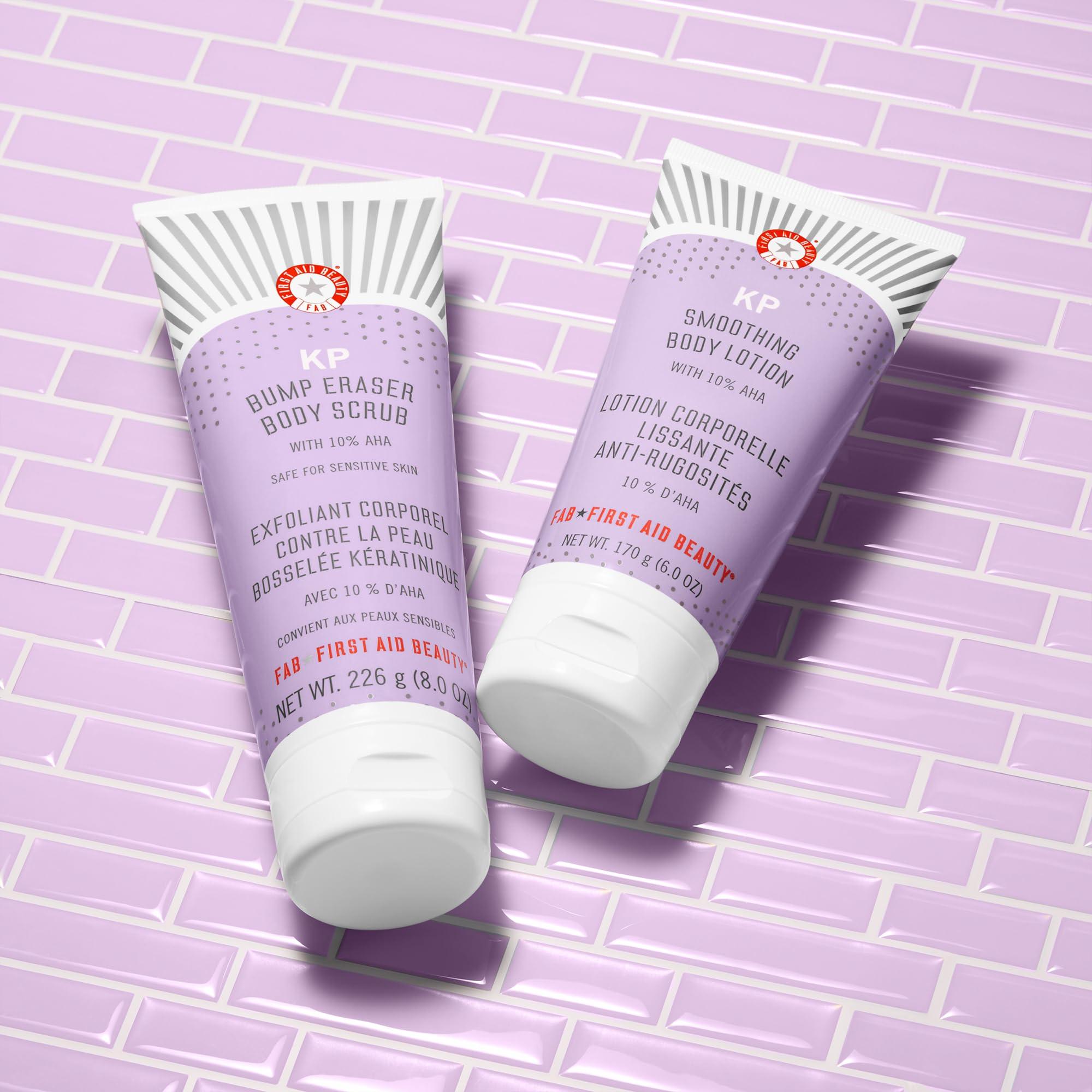 First Aid Beauty First Aid Beauty - KP Bundle: Keratosis Pilaris Bump Eraser Scrub & Smoothing Lotion with 10% AHA, Daily Exfoliating Skin Cleanser to Help Reduce Chicken Skin Bumps, Scrub-8 oz, Lotion-6 oz, 2ct