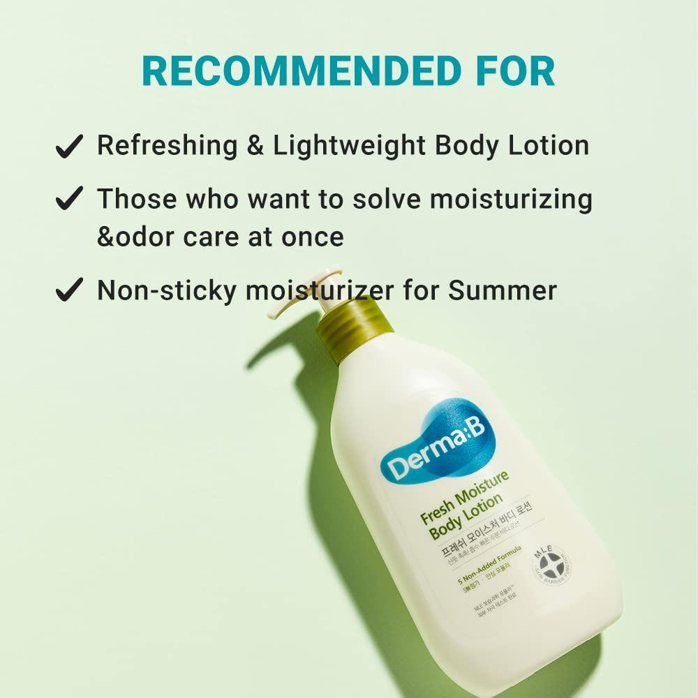 Derma B Derma B | Fresh Moisture Body Lotion | Lotion for Extremely Dry Skin | Intensive Skin Moisturizing | Fast-Absorbing & Long-Lasting Moisturizer | Natural Deodorant Cream | Body Care | 3.5 fl oz (400ml)