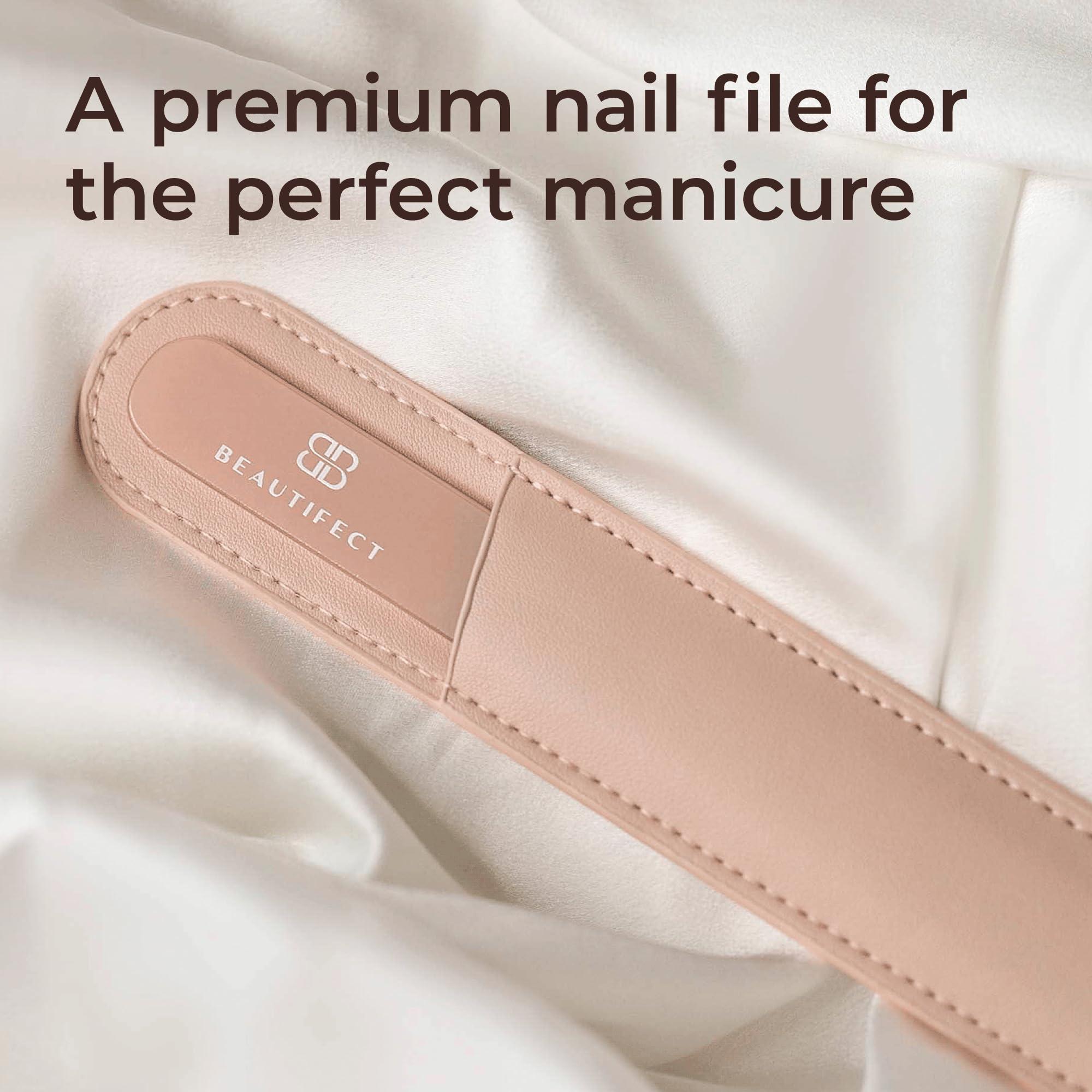 Beautifect Beautifect Crystal Nail File - Glass Nail File with Precision-Filling - Durable Tempered Glass Fingernail File - with Vegan Leather Storage Pouch - Glass File for Natural Nails and Manicures