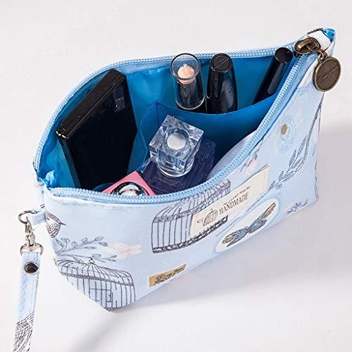BPQ_W Makeup Bag with Zipper, Cotton Linen Large-Capacity Cosmetic Bag + Flower Print Toiletry Pouch Clutch Organizer Travel Storage Bag (L)