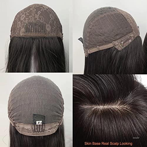IVGTOP IVGTOP Straight Bob Virgin Hair Jewish Wig Kosher Wigs European Hair Double Drawn Weft Silk Top None Lace Wig For Women Thick End Wigs (12inch, 1B Natural Black)