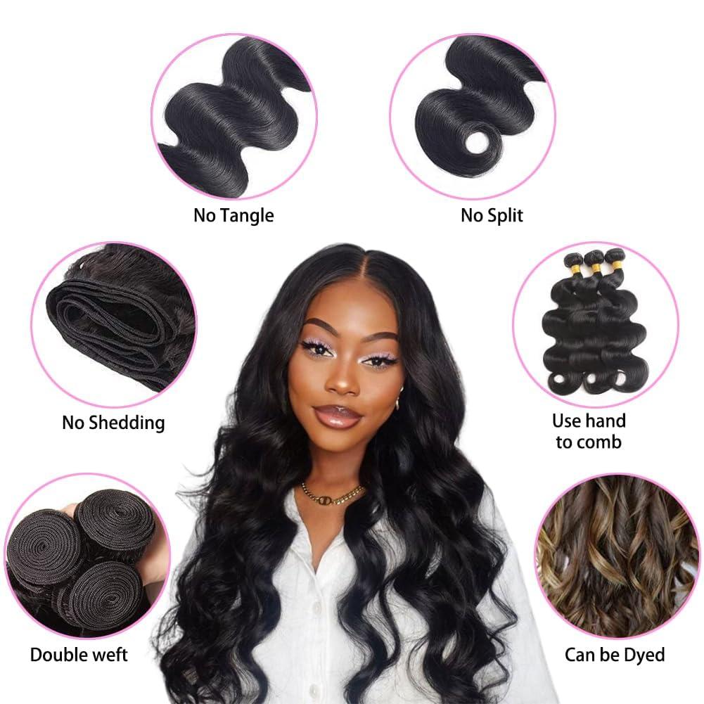 BEEPUB Body Wave Bundles Human Hair One Bundle 32 Inch 12A 100% Unprocessed Brazilian Virgin Human Hair Bundles Body Wave Human Hair Bundles Natural Black Color Human Hair Extensions