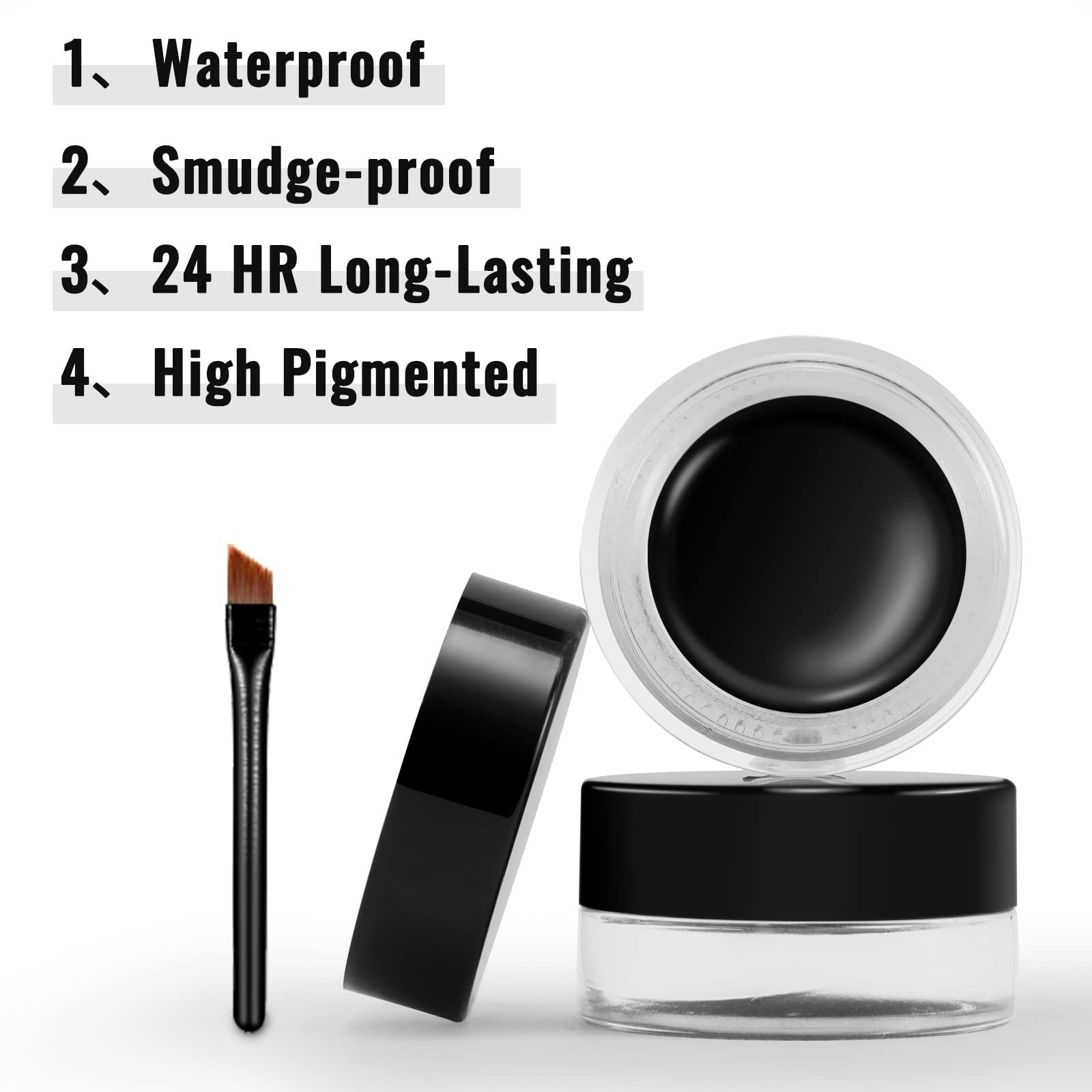 Erinde Erinde [2PCS] Waterproof Gel Eyeliner Set, Long Lasting Cream Eyeliner Gel, High-Intensity Pigments Smudge-Proof Eye Liner Makeup, Water-Resistant Eyeliner with 4PCS Eyeliner Brushes (Balck & White)