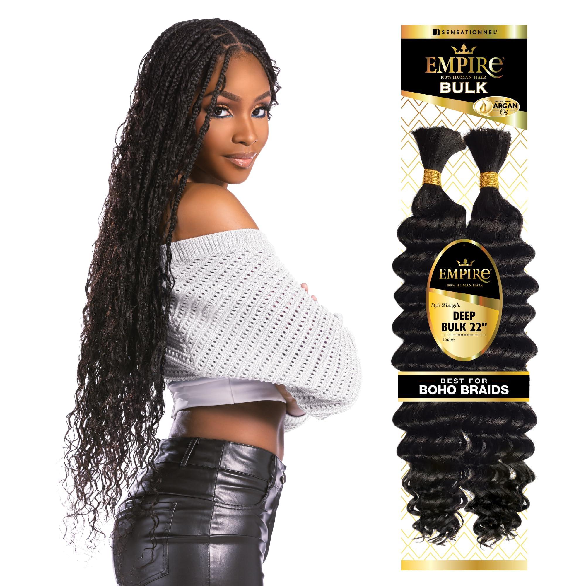 Sensationnel Sensationnel Hair Extensions Empire Bulk 22-inch Human Hair, BG Burgandy, for Knotless Boho Box Braids or Curly Loose Wave