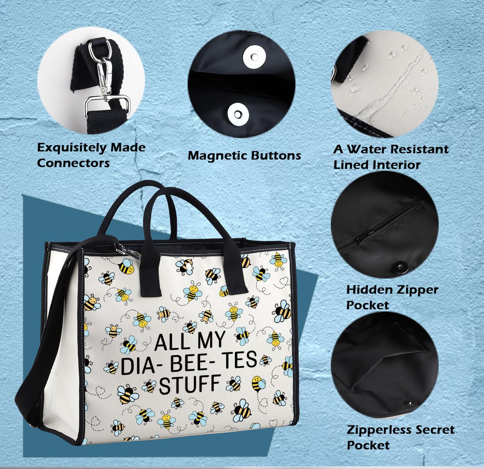 XYANFA XYANFA Bee Diabetes Bag Type 1 Type 2 Diabetic Medical Bag Supply Storage Diabetes Organization All My Diabeetes Stuff (Dia- Bee- Tes Stuff TOTE BAG2)