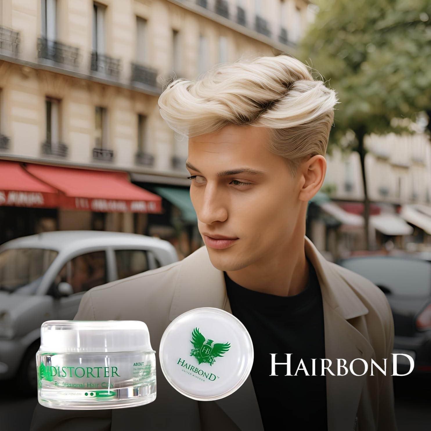 HB HAIRBOND UNITED KINGDOM Hairbond United Kingdom Distorter Professional Hair Clay (3.4oz) mens premium hair wax MEDIUM HOLD, MAXIMUM TEXTURE and MATTE FINISH