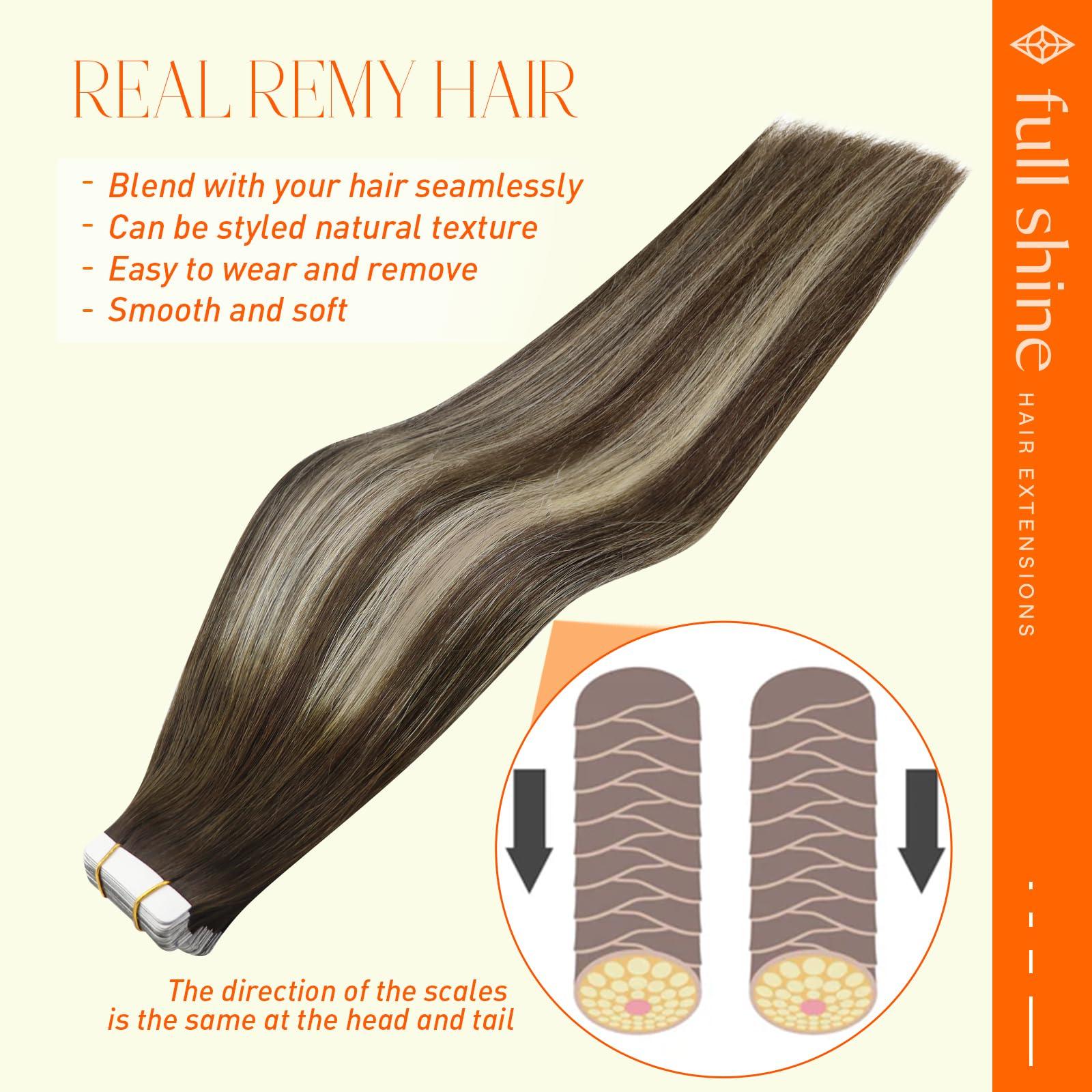 Full Shine Full Shine Human Hair Extensions Tape in Color 2 Dark Brown Fading to 60 Blonde And Brown Tape in Hair Extensions Real Human Hair 18 Inch Seamless Tape in Extensions Double Sided Tape 50Gram 20Pcs