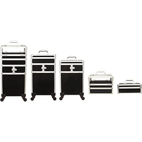 JC Beauty JC Beauty 7 in 1 Professional Interchangeable Rolling Makeup Nail Tech Train Case Travel Storage Clear Acrylic, Black Stripe
