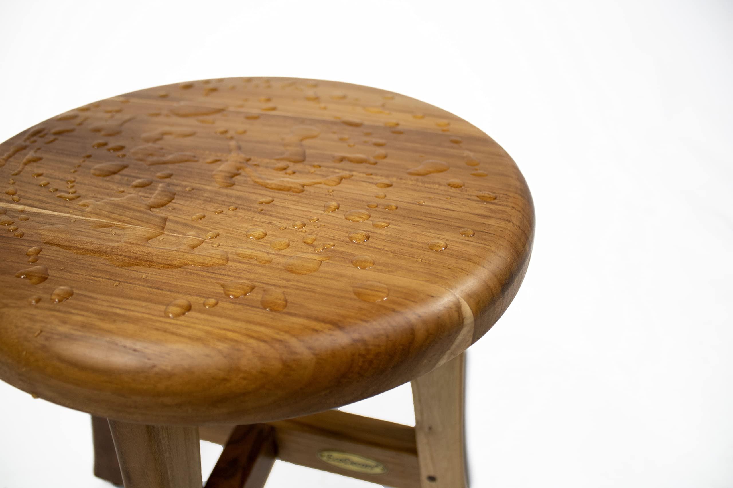 EcoDecors EcoDecors Shoji 12 Inch Round 13 inch T, Waterproof Teak Wood Shower Bench Stool For Inside Shower, Loveable 24oz Teak Oil, Teak Cleaner Protective Teak Wood Restorer 32oz and Loveable Protection 16oz
