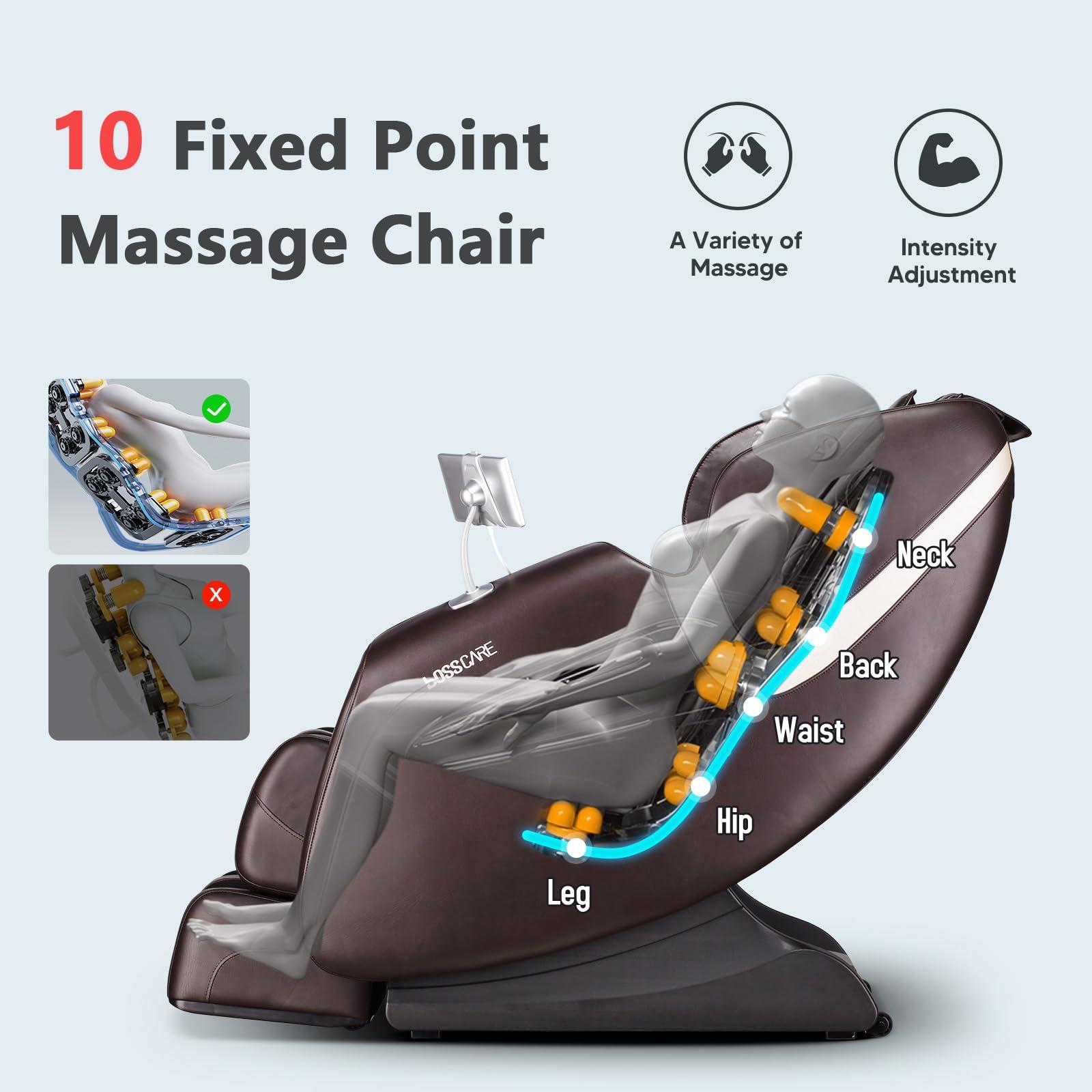 BOSSCARE BOSSCARE 2025 Full Body Zero Gravity Massage Chair, APP Control Shiatsu Massaging Recliner with Foot Roller, Back Heated, Bluetooth Speaker, Touch Screen for Family & Friends