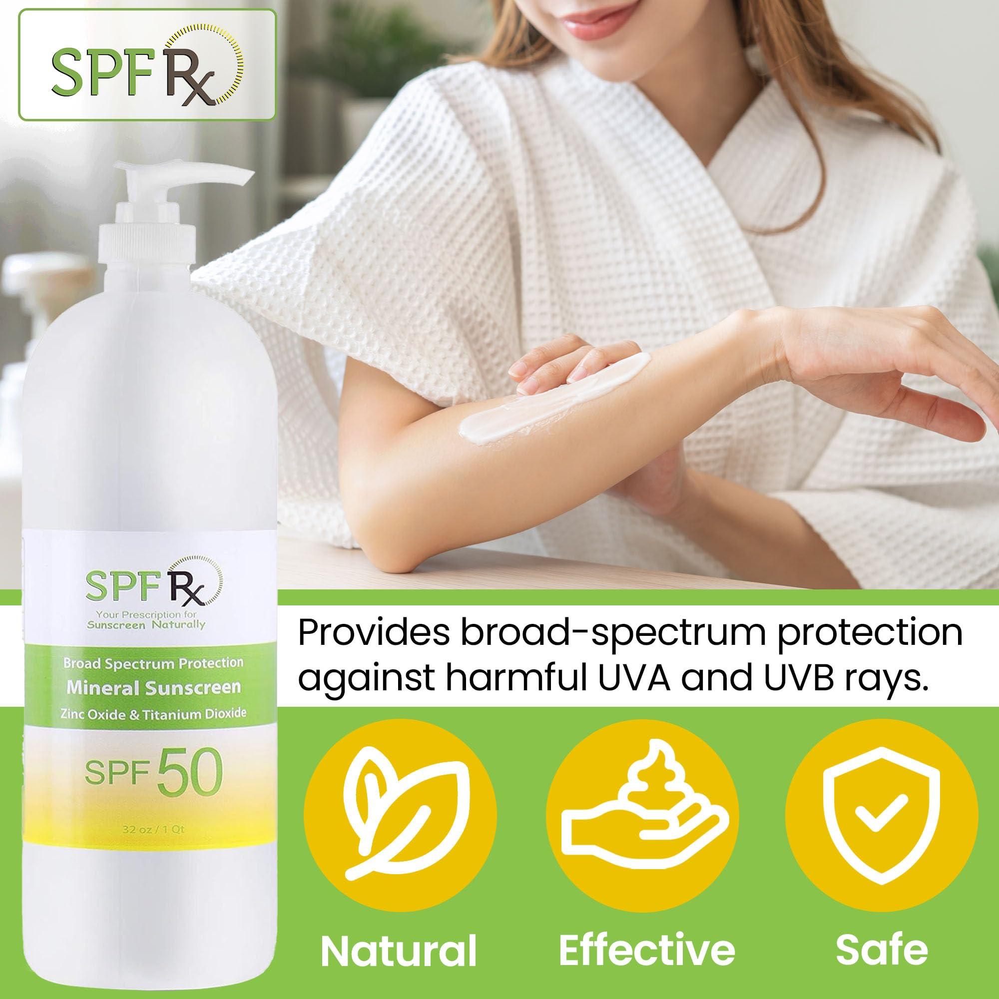 SPF Rx SPF Rx, SPF 50 Mineral Broad Spectrum Sunscreen, with Zinc Oxide and Titanium Dioxide, Waterproof, Sweat-Proof, Performance Sunblock Moisturizer for Face and Body - 1 Quart