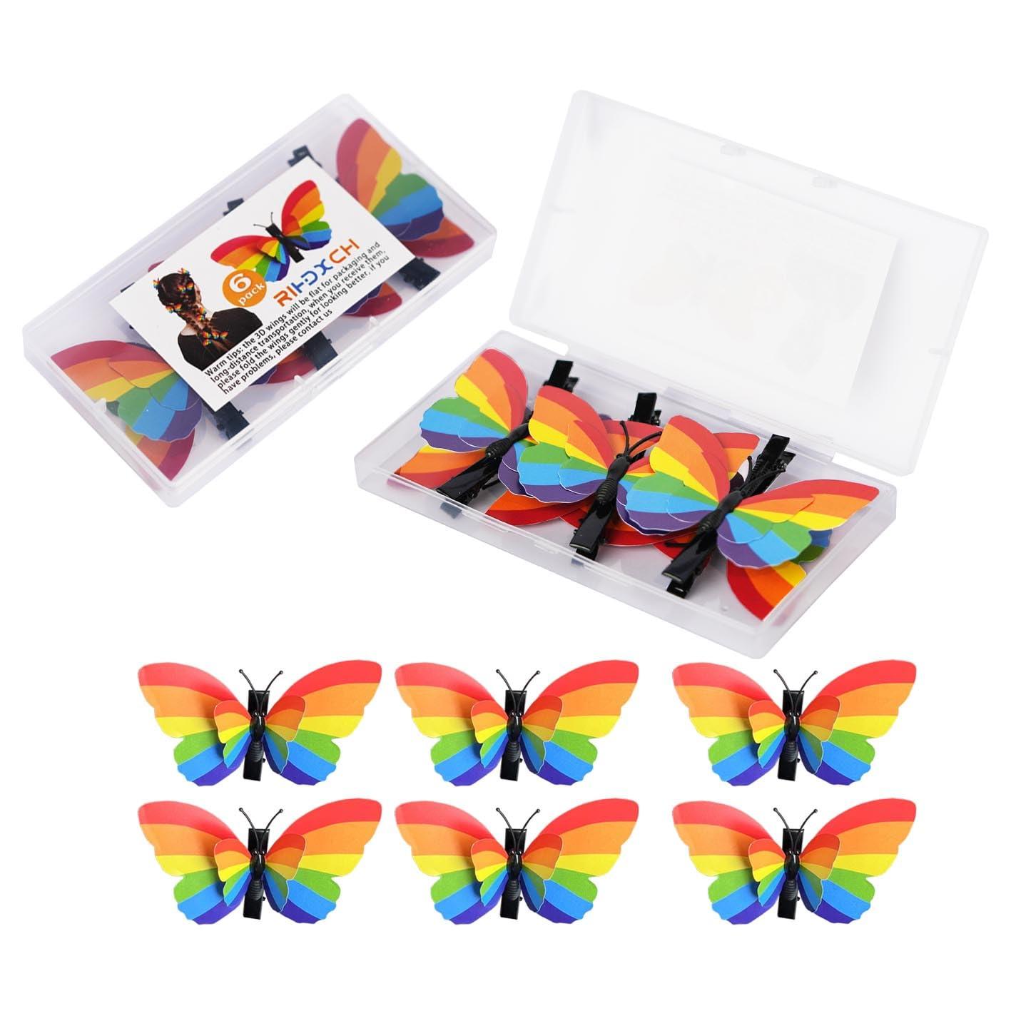 RIHDXCH 6 Pieces Gay Pride Day Rainbow Butterfly Hair Clip.Holiday Hair Accessories for Girls Women Wedding Birthday Gifts.LGBT Women Girls Party Parades Celebrations Festival Decorations