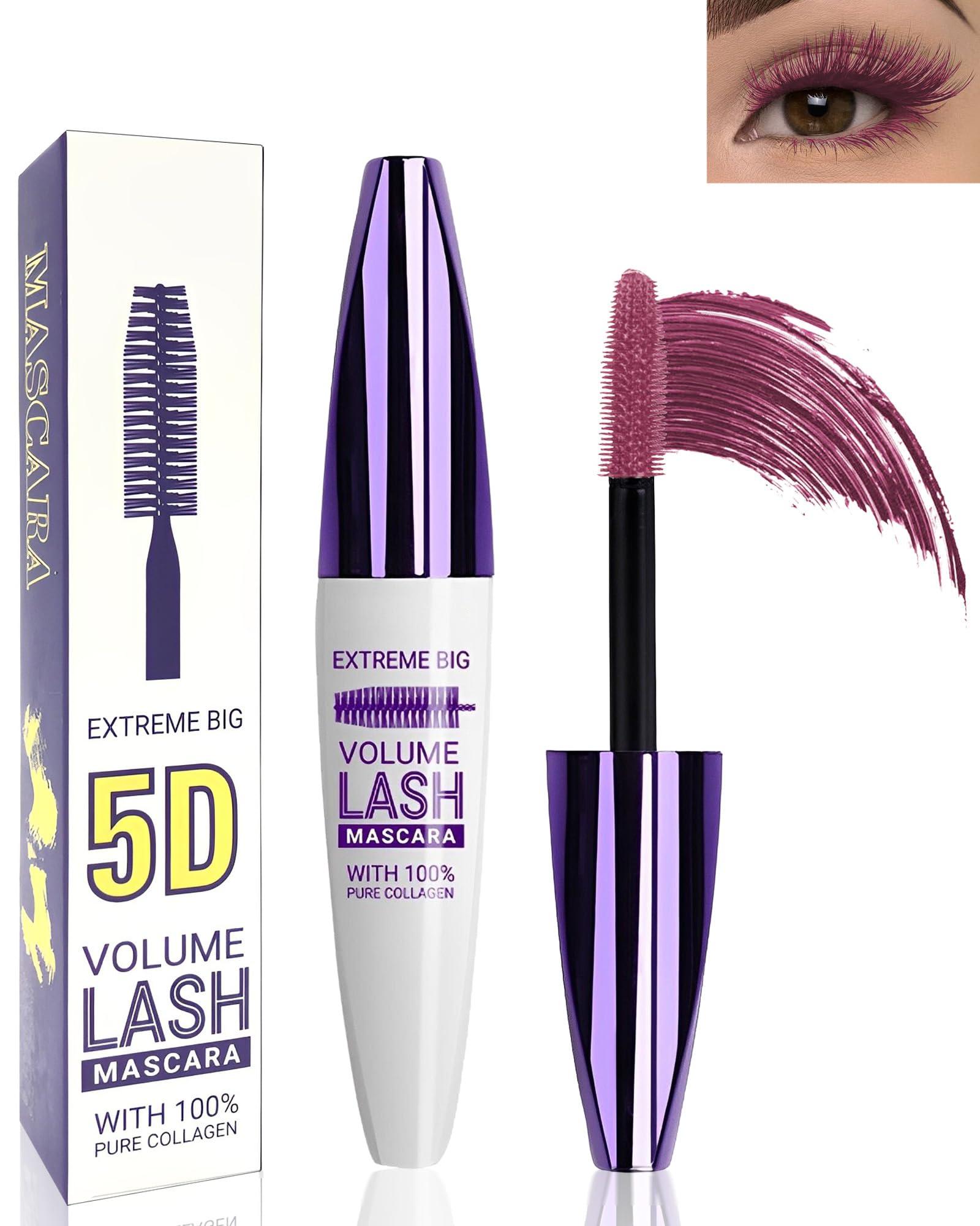 LYSdefeu 5D Burgundy Mascara for Eyelashes-1Pcs Longlasting Waterproof Smudge-Proof Colored Tubing Mascara Volume and Length, Volumizing Curling Eye Lashes Fiber Mascara, Women\'s Day Eye Makeup Gift for Women