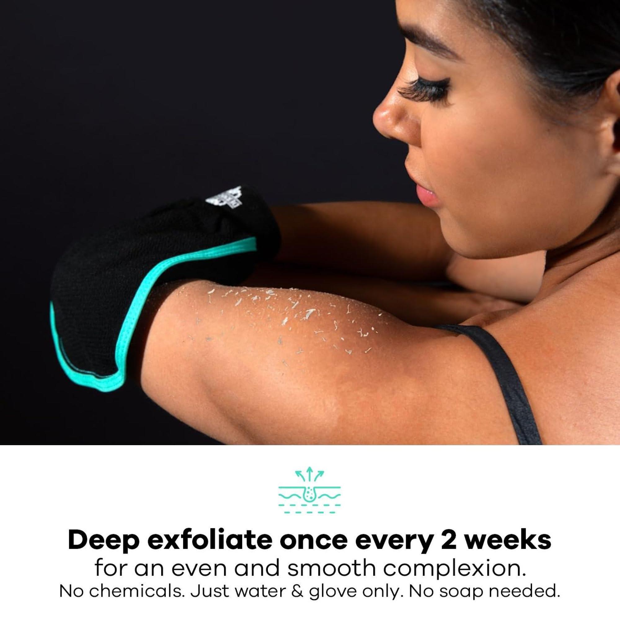 Dermasuri Dermasuri Deep Exfoliating Glove for Shower - Scrubbing Mitt Body Scrubber Gloves Skin Exfoliator & Eliminates Dead Skin - Keratosis Pilaris Scrub Spray Tan Remover - Korean Skincare for Body (2 Pack)