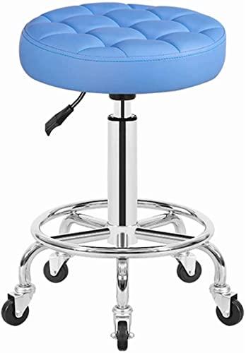 SOVORM Rolling Stools Stool on Wheels Chair Height of Adjustable Rolling Stools Pu Leather Beauty Salon Round Stool, Height Adjustable Hydraulic Rolling Rolling Stool (Blue) The New
