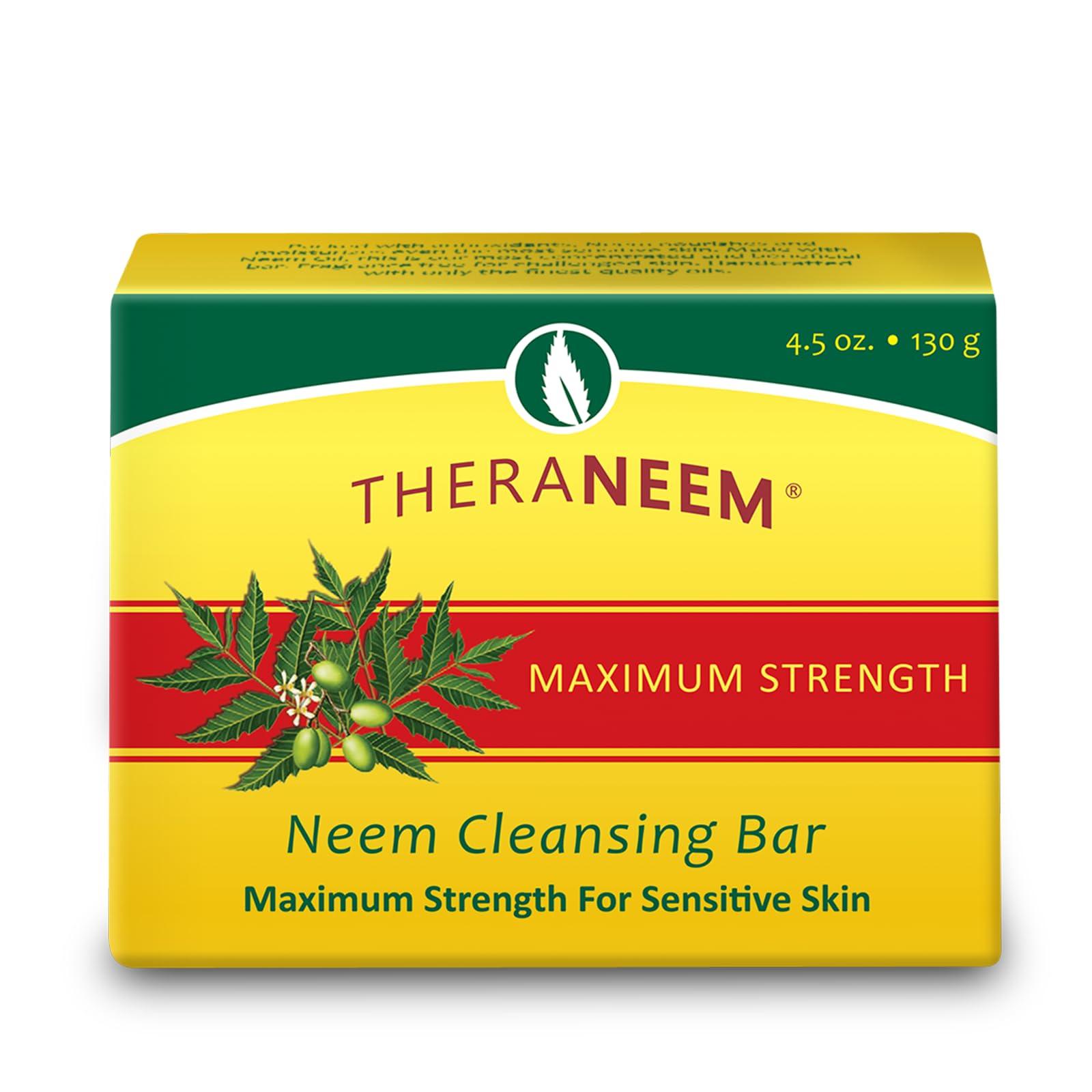 Thera Neem TheraNeem Neem Therape Cleansing Bar, Maximum Strength | Neem Oil Soap for Sensitive Skin | Soothes & Hydrates | 4oz