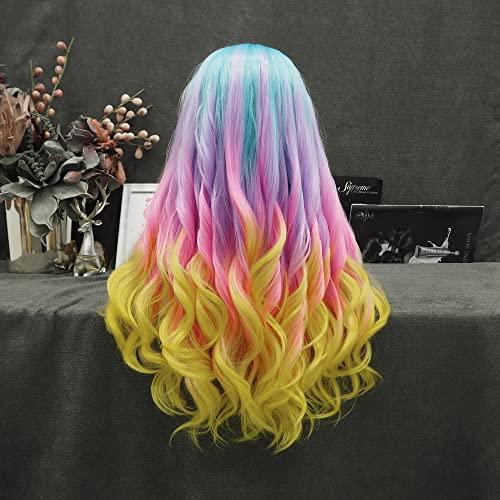 IMSTYLE IMSTYLE Multi-Color Lace Front Wigs Rainbow Natural Wave Synthetic Wig for Cosplay Party Wig 26 inches