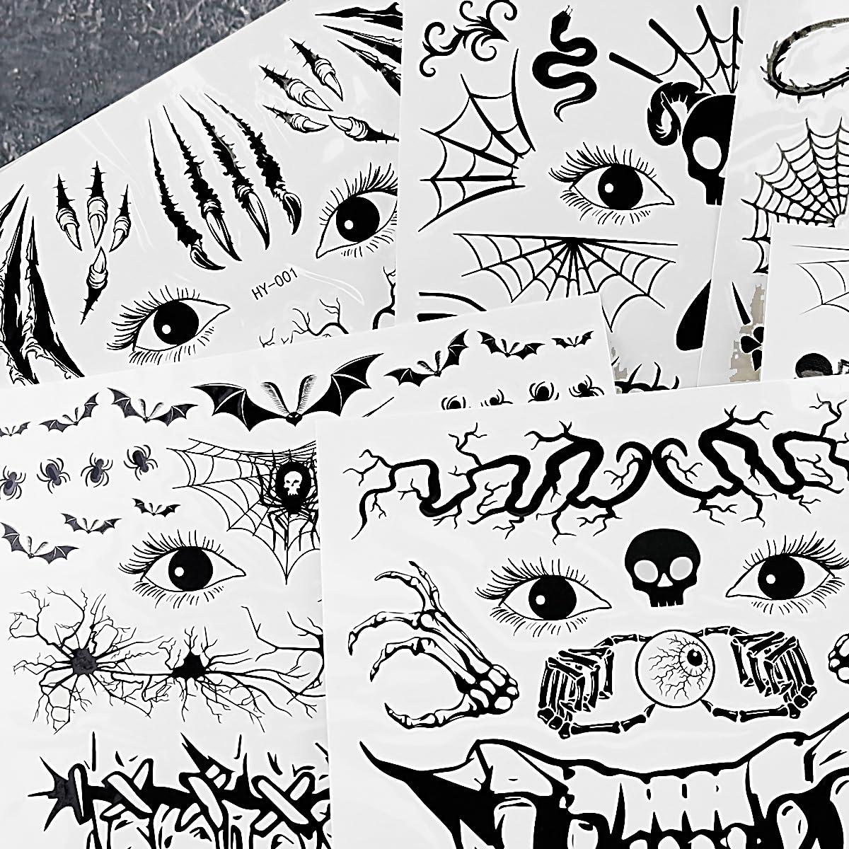Doneace 10 Sheets Halloween Glow In The Dark Tattoos Face Luminous Temporary Tattoo Waterproof Last Long Glitter Tattoos Stickers Scary Zombie Makeup Kit For Kids Women Girls Boys Adults Party Supplies
