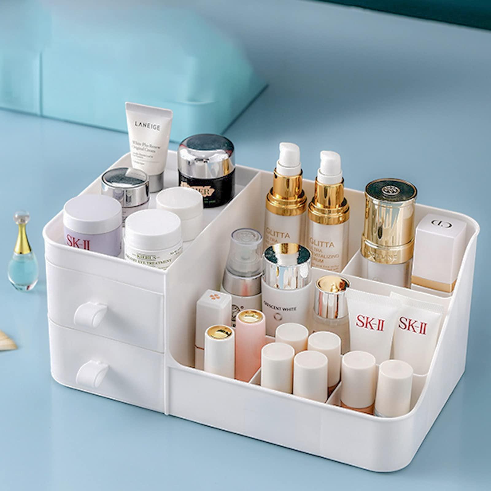 POFUOT POFUOT skin care organizer,Makeup Desk Organizer With Drawers,Countertop Organizer for Cosmetics,Vanity brush with Holder for Lipstick, Brushes, Eyeshadow, and Desktop (polar white)