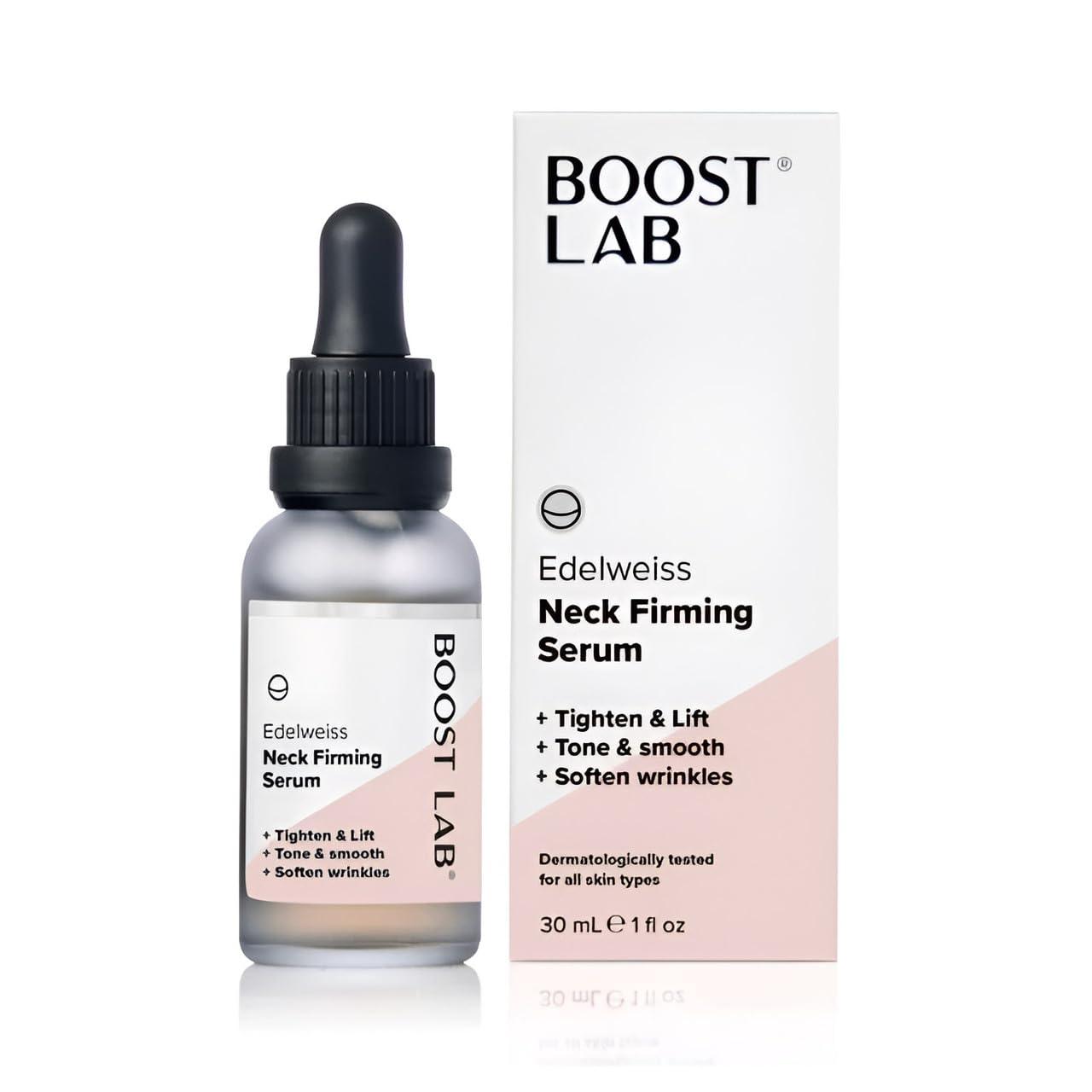 BOOST LAB BOOST LAB Edelweiss Neck Firming Serum - Reduce Neck Wrinkles & Neck Ageing - Lifts & Smooths Crepe-Like, Sagging Skin - Paraben Free, Sulphate Free, Fragrance Free - 30 ml (1 fl oz)